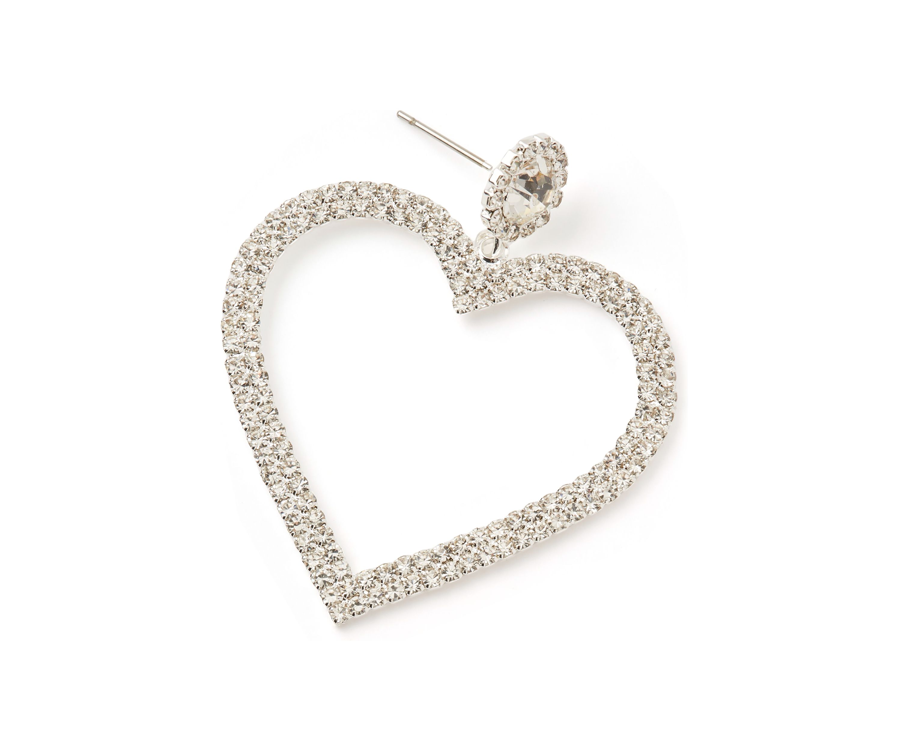 Silver Tone Sparkly Heart Open Drop Earrings