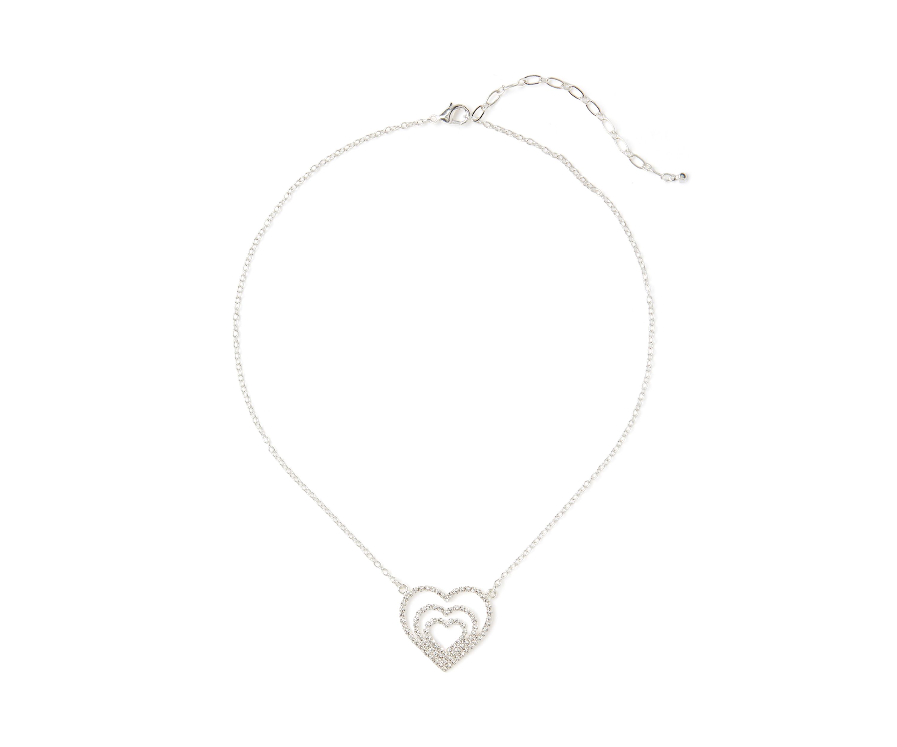 Silver Tone Multi Heart Pendant Necklace