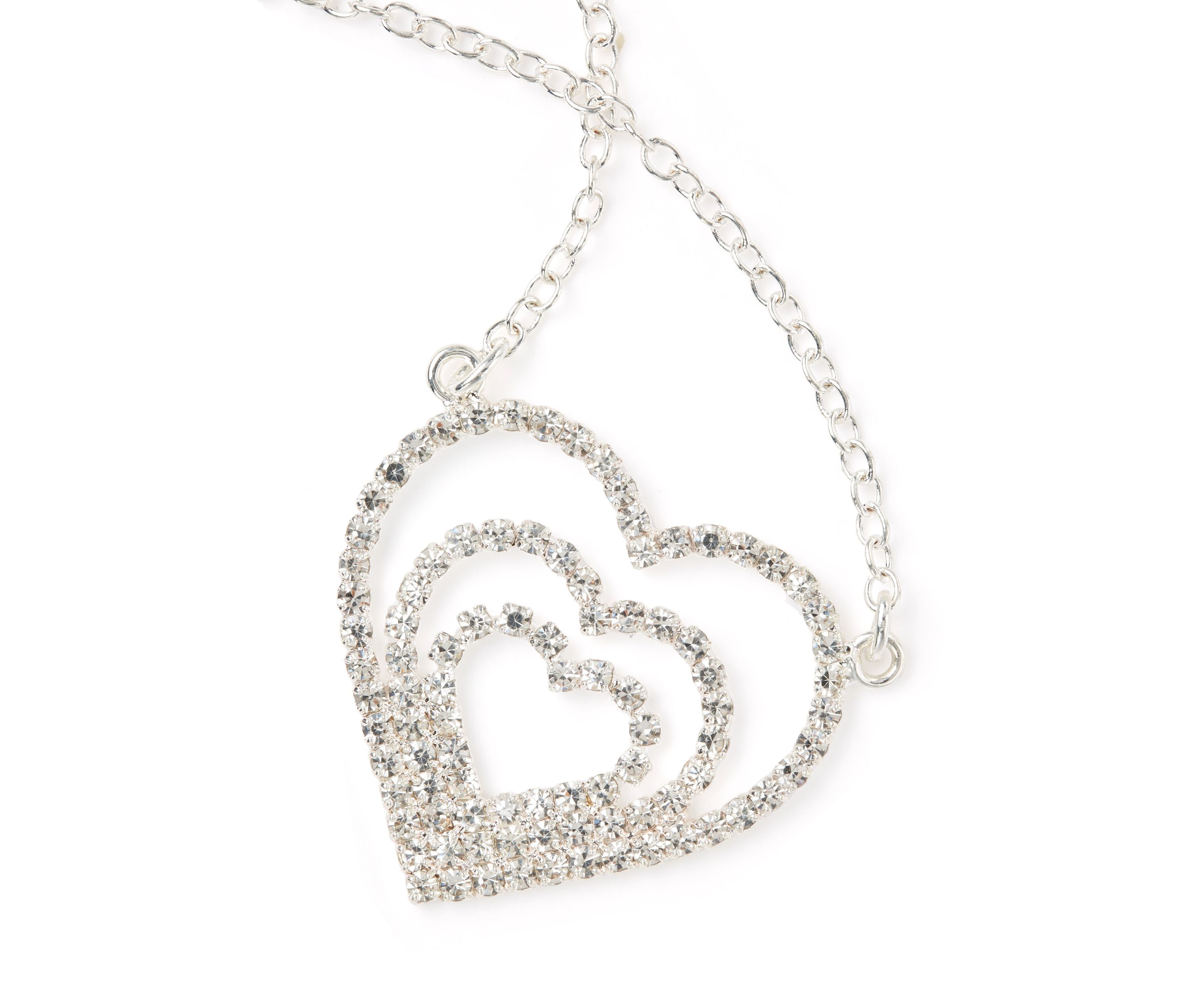 Silver Tone Multi Heart Pendant Necklace