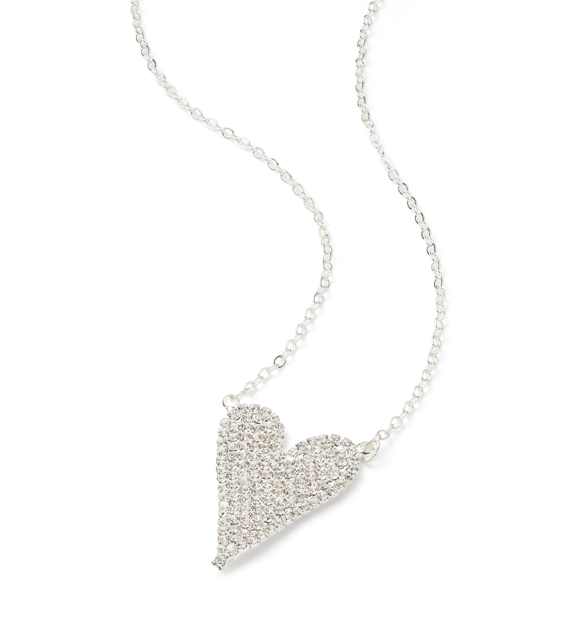 Silver Tone Rock Solid Sparkle Heart Necklace