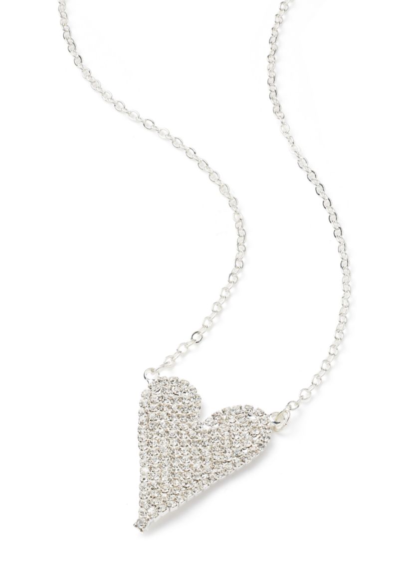 Silver Tone Rock Solid Sparkle Heart Necklace