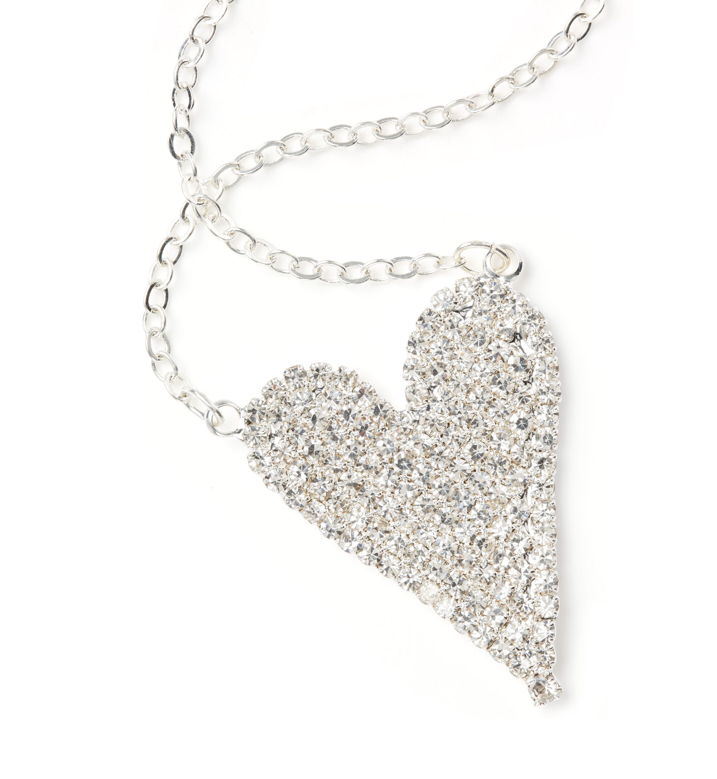 Silver Tone Rock Solid Sparkle Heart Necklace