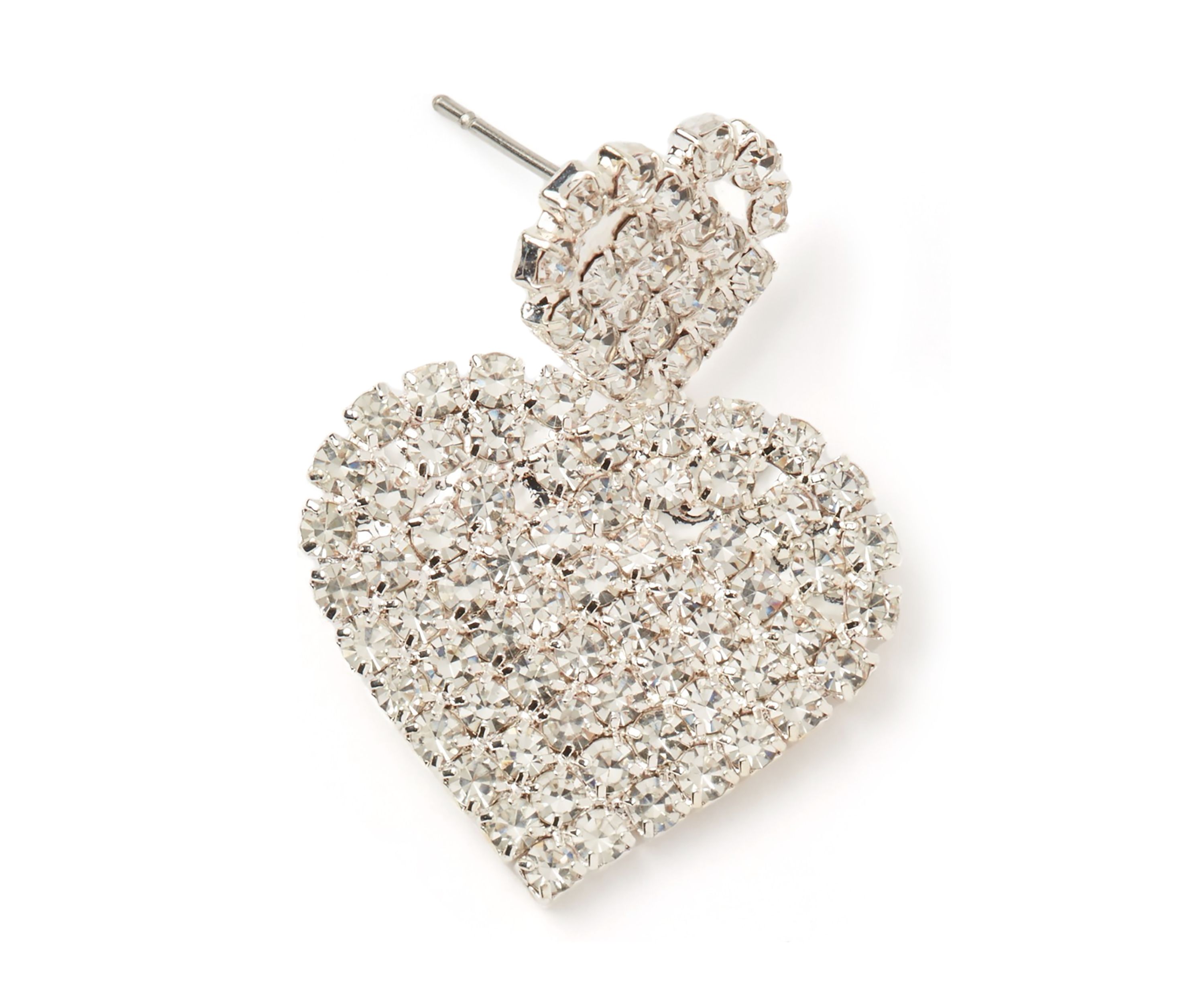 Silver Tone Two Heart Solid Drop Earrings