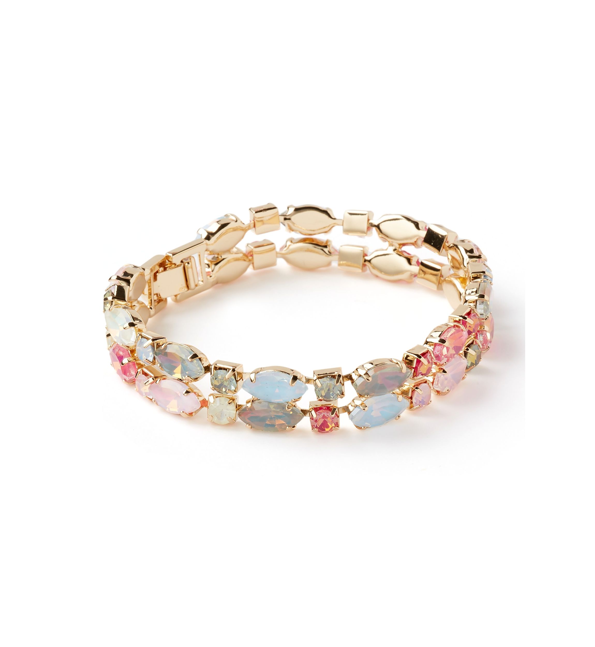 Gold Tone Two Row Multi Colored Bracelet