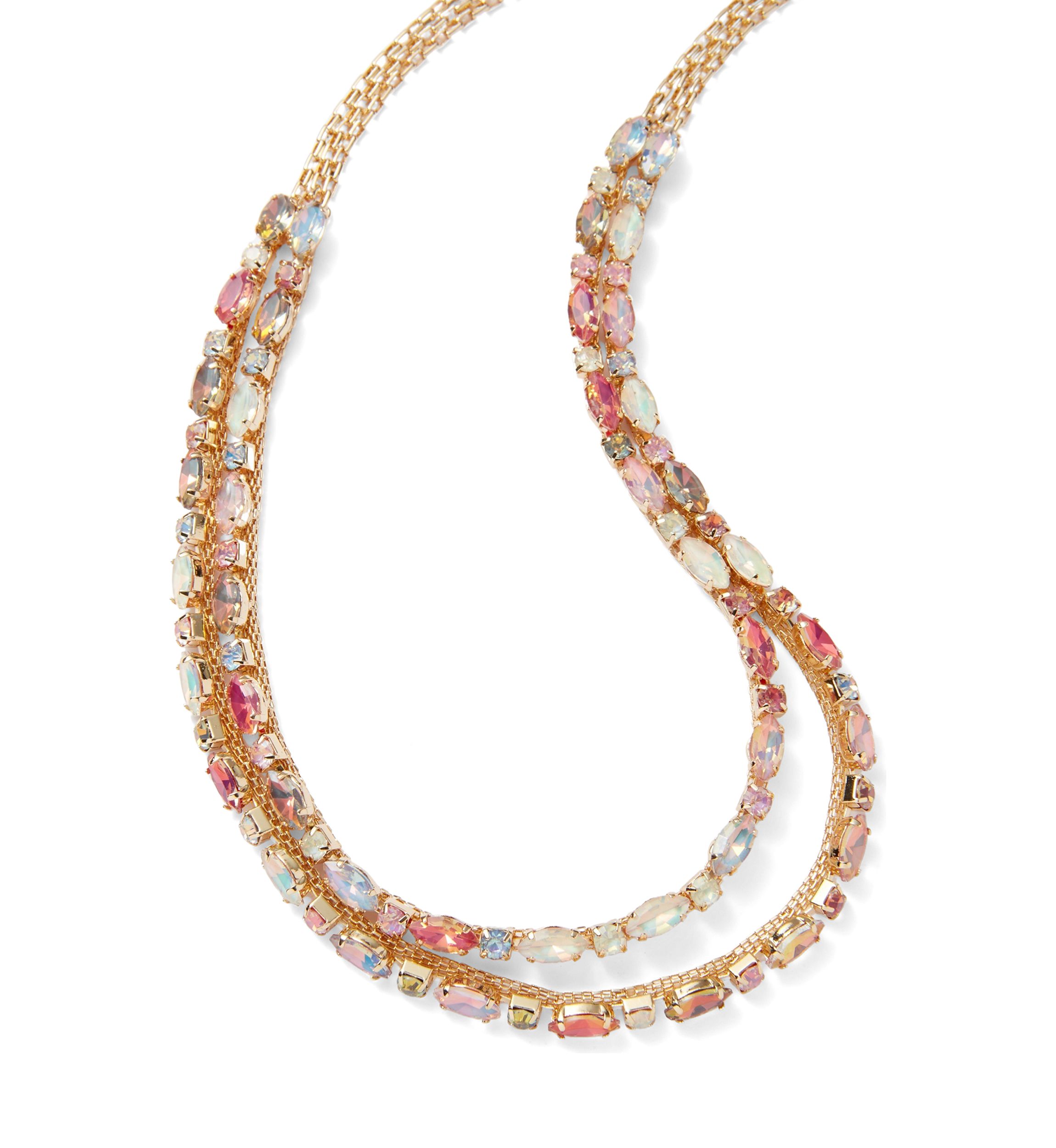 Gold Tone Two Row Multi Colored Layered Necklace