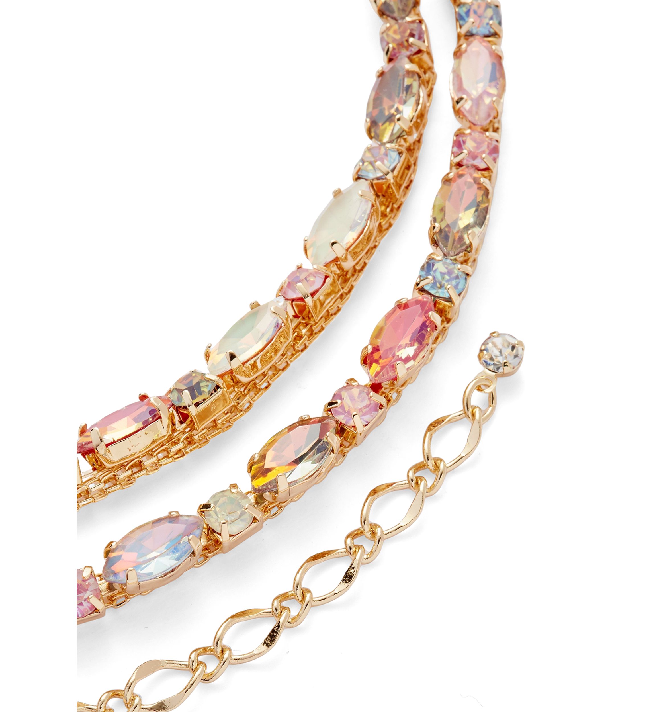 Gold Tone Two Row Multi Colored Layered Necklace