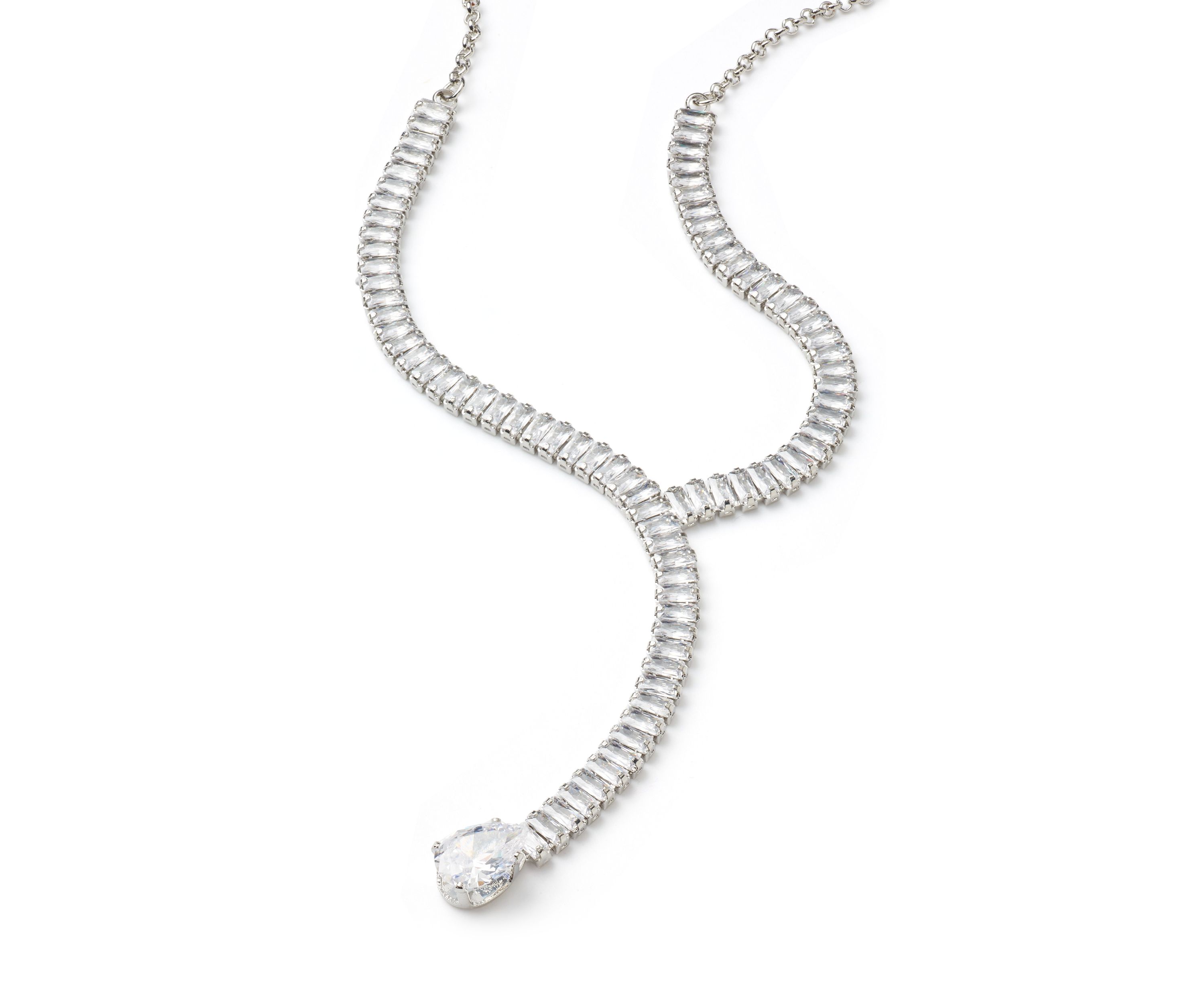 Silver Tone Sparkly Pear Drop Y Necklace