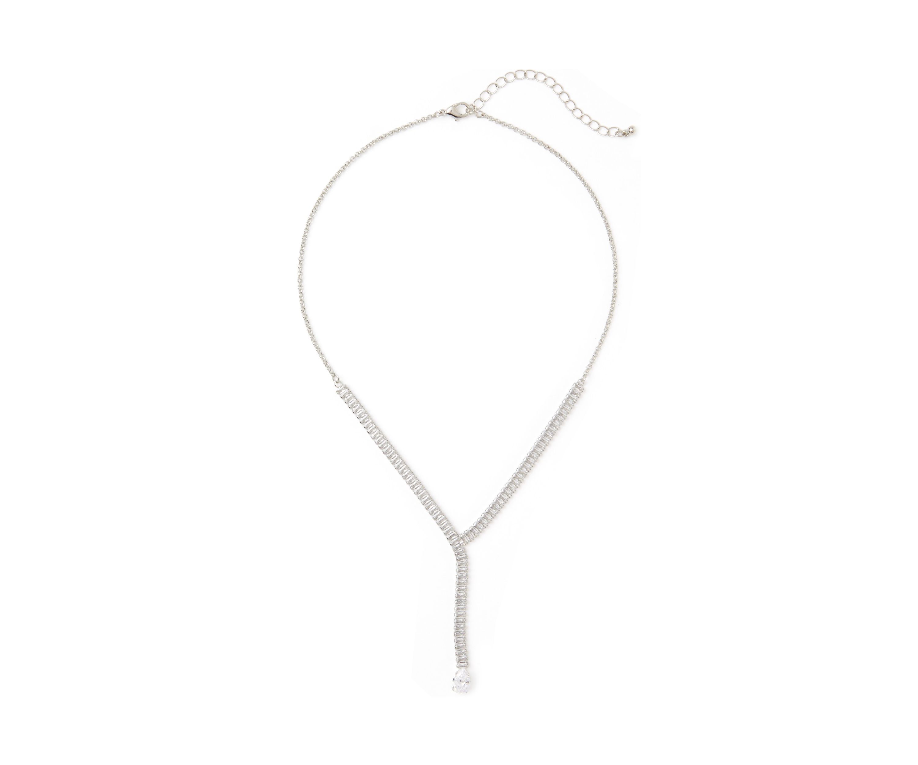 Silver Tone Sparkly Pear Drop Y Necklace