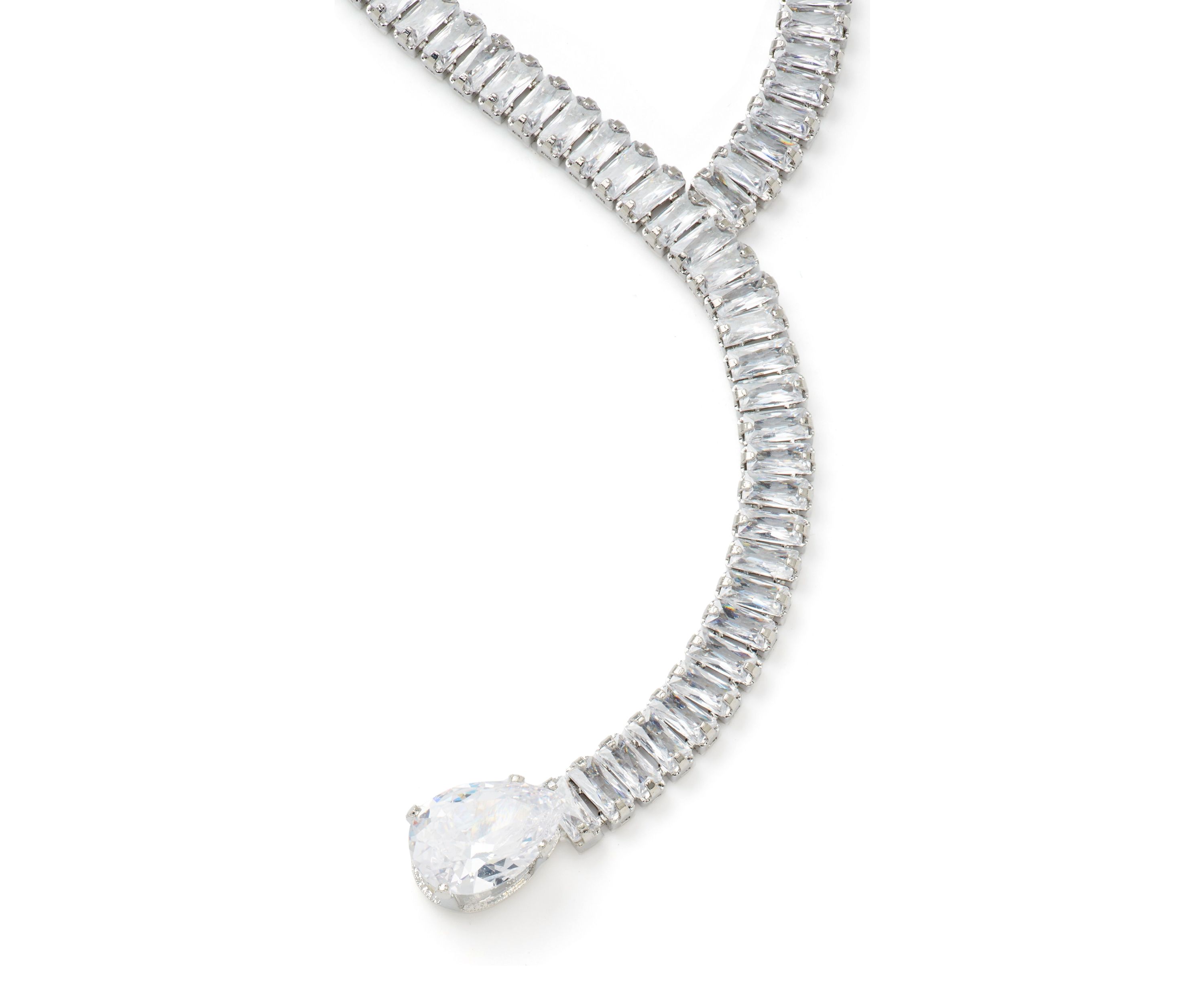 Silver Tone Sparkly Pear Drop Y Necklace