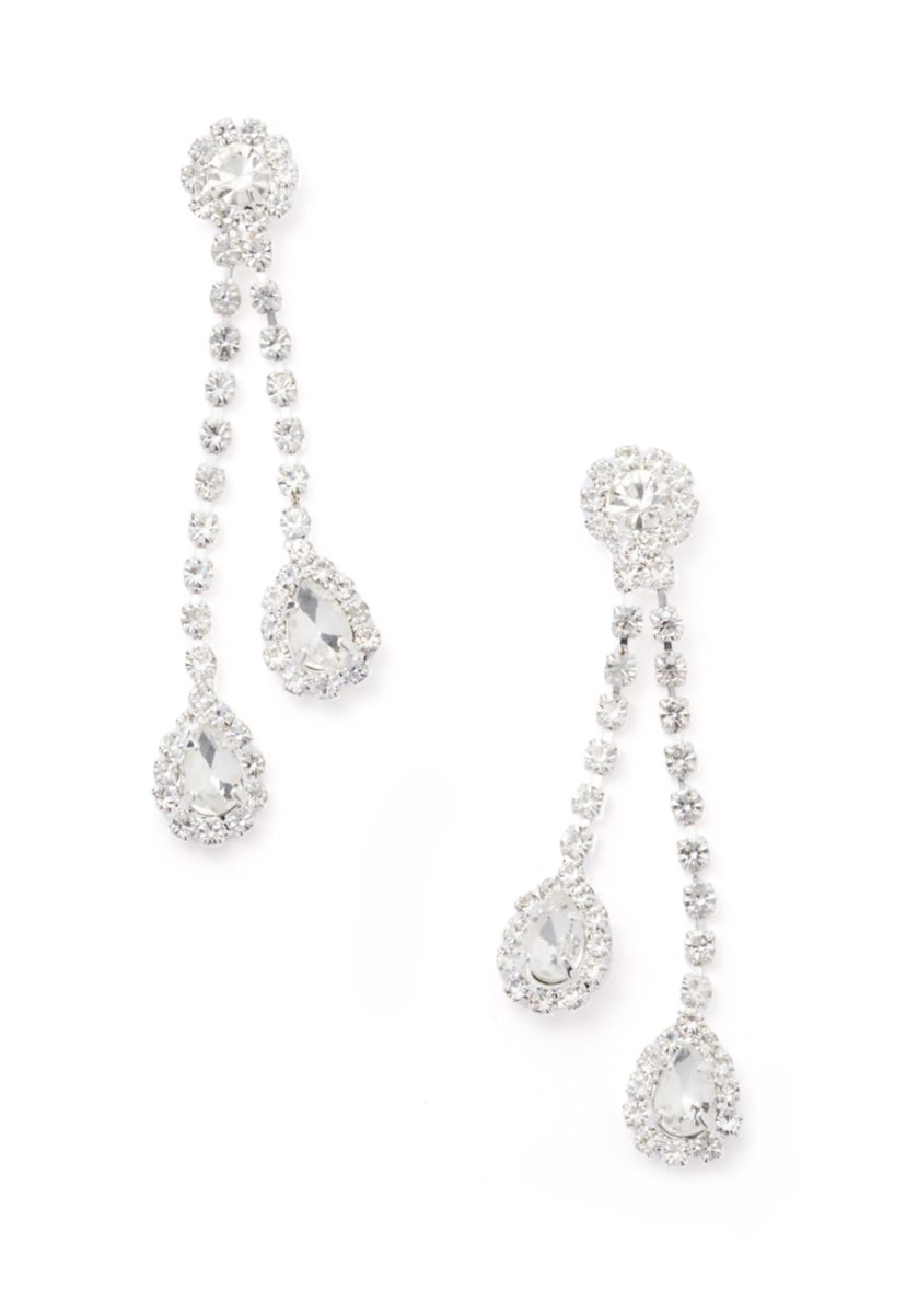 Silver Tone Double Sparkle Teardrops Linear Earrings
