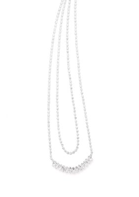 evie & emma Silver Tone Frontal Navete Two Row Necklace