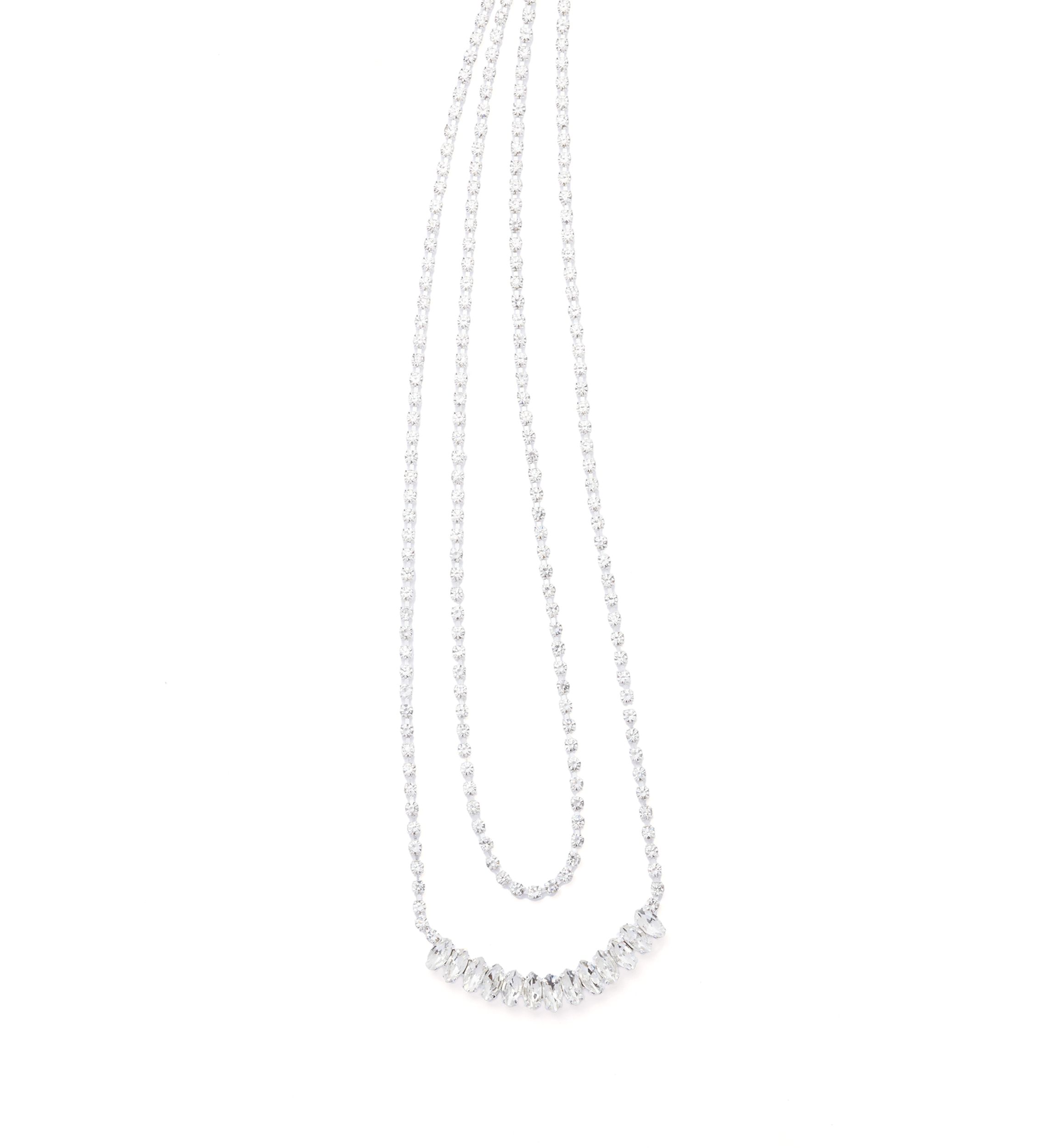 Silver Tone Frontal Navete Two Row Necklace