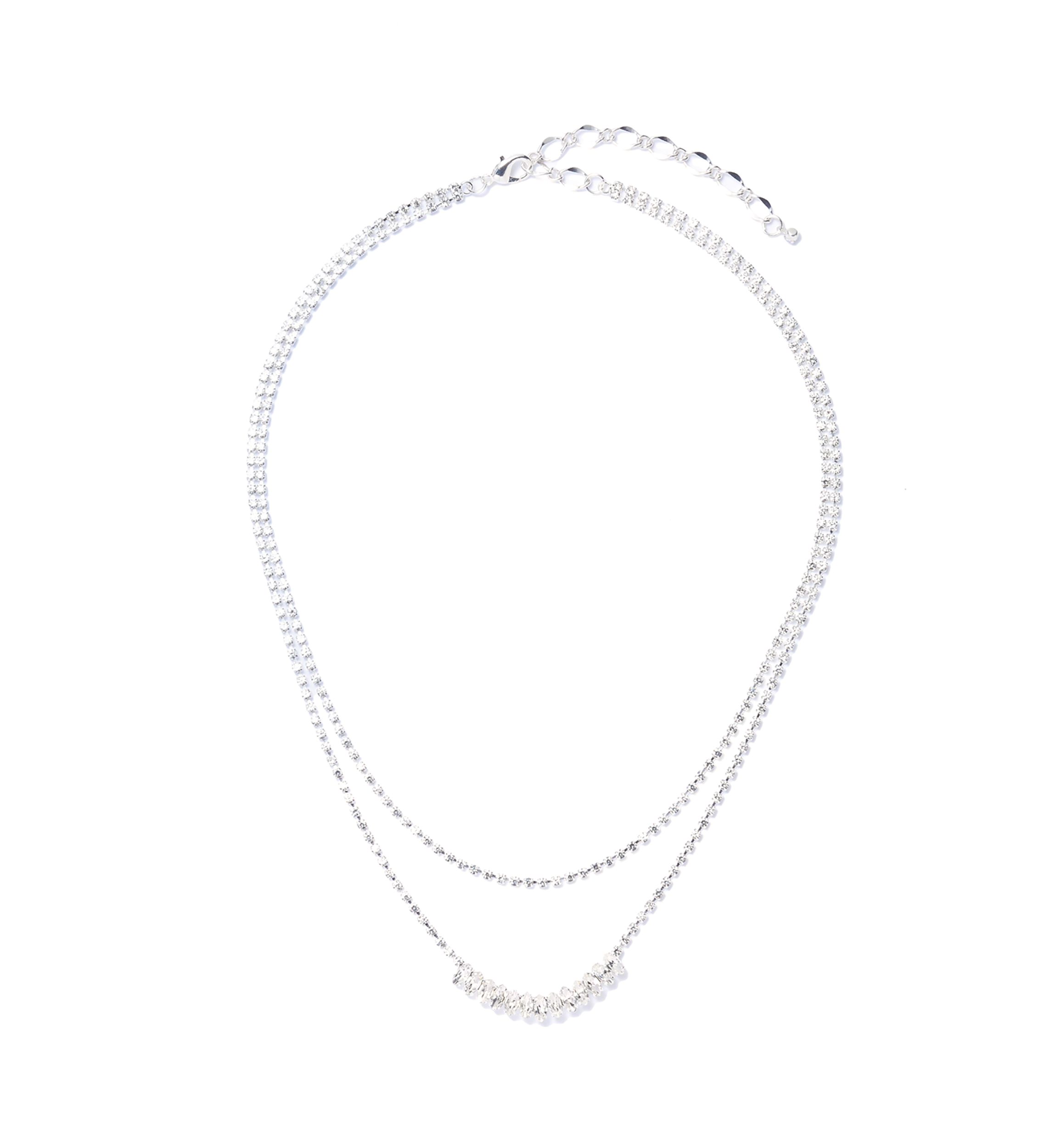 Silver Tone Frontal Navete Two Row Necklace