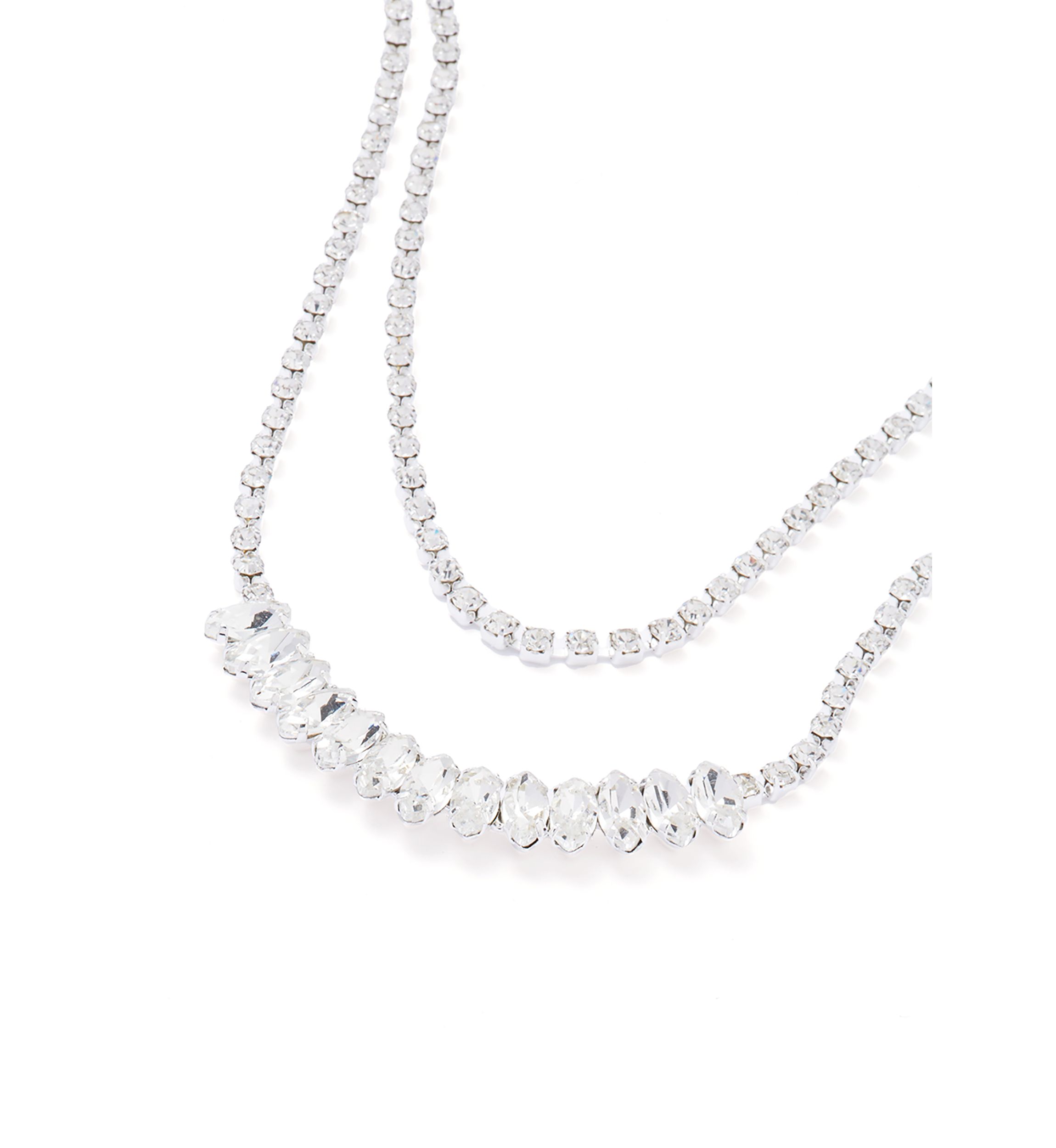 Silver Tone Frontal Navete Two Row Necklace