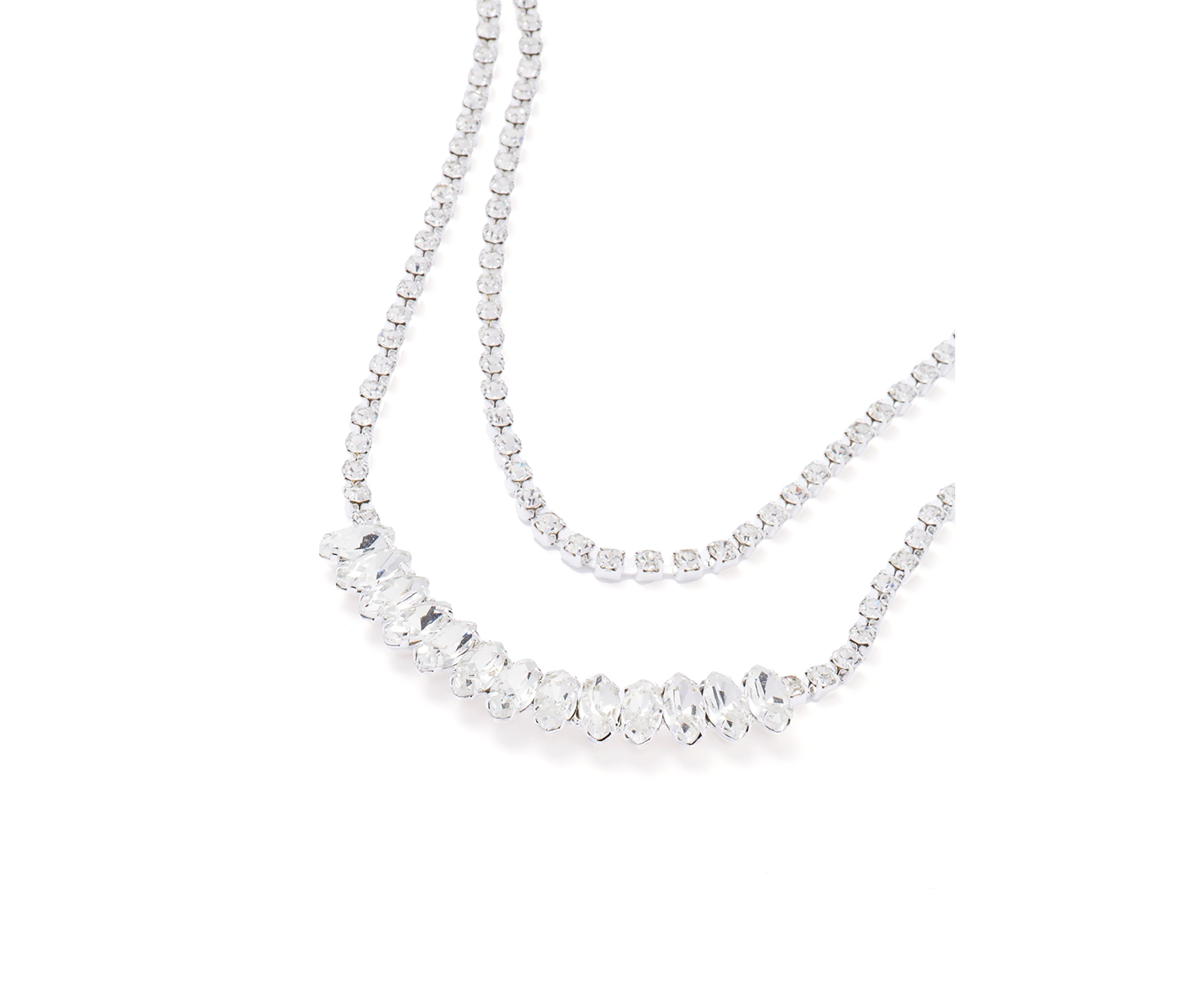 Silver Tone Frontal Navete Two Row Necklace