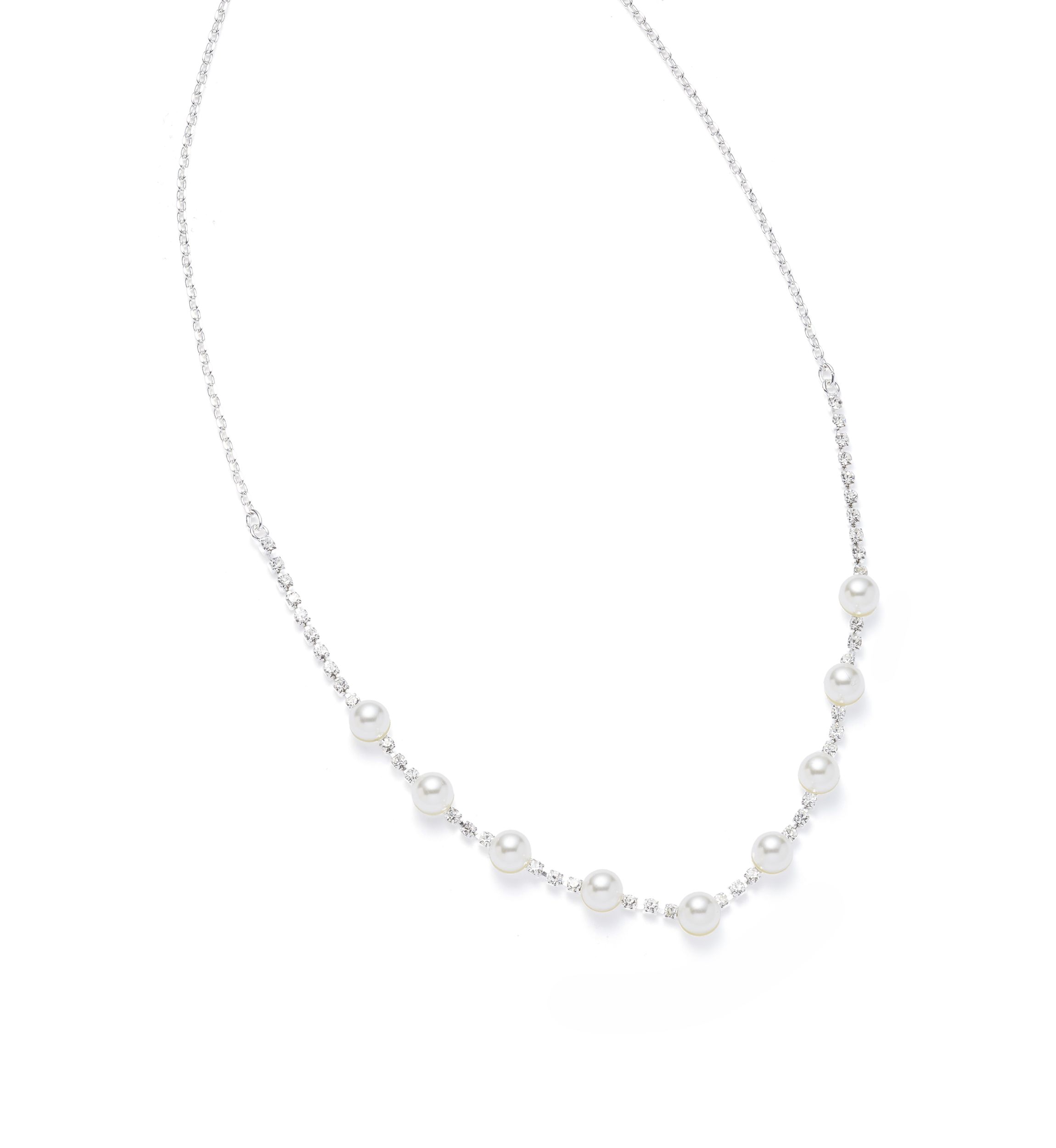 Silver Tone Petite Pearl and Sparkle Necklace