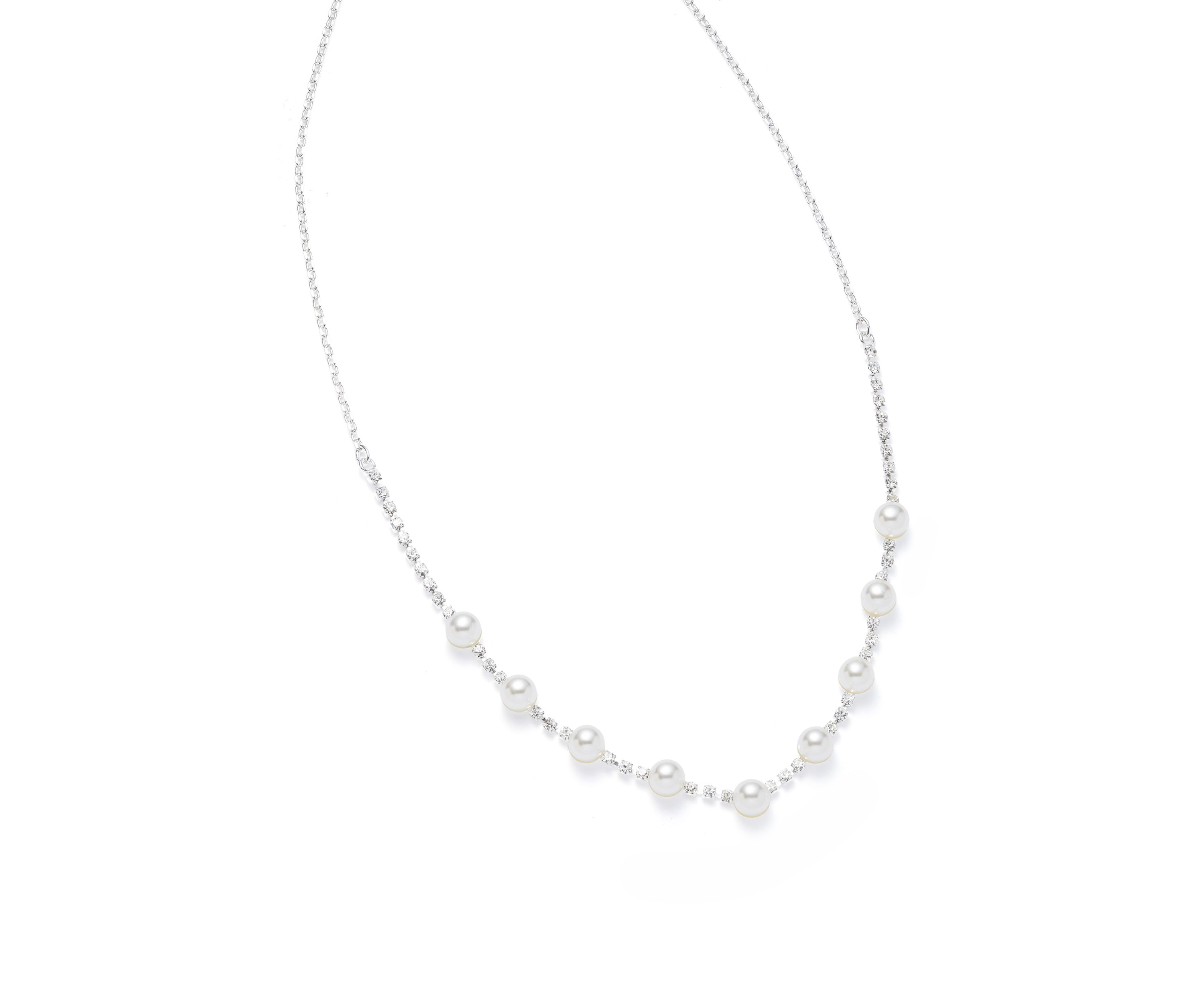 Silver Tone Petite Pearl and Sparkle Necklace