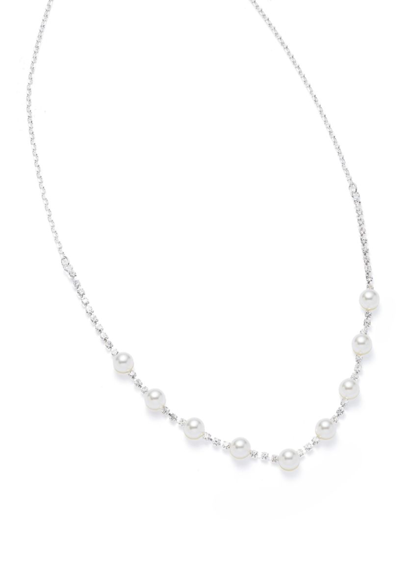 Silver Tone Petite Pearl and Sparkle Necklace