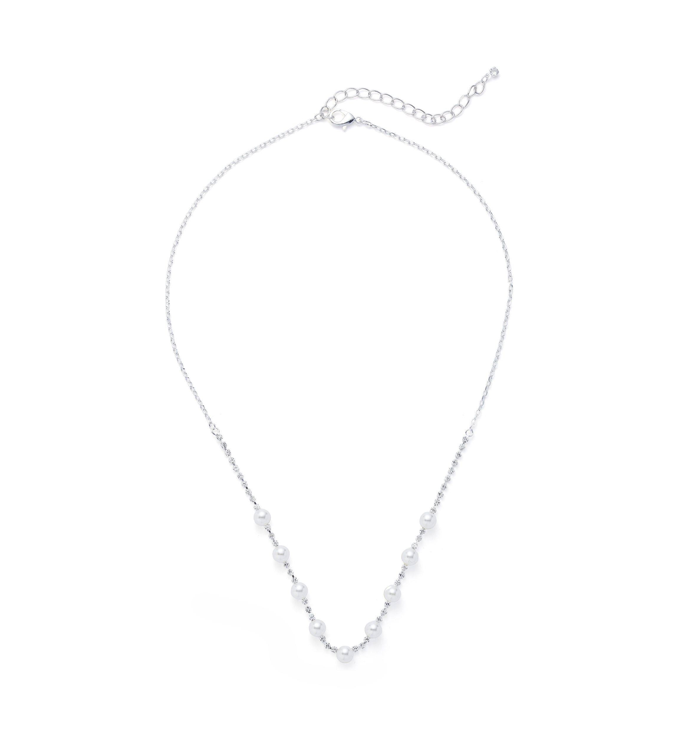Silver Tone Petite Pearl and Sparkle Necklace