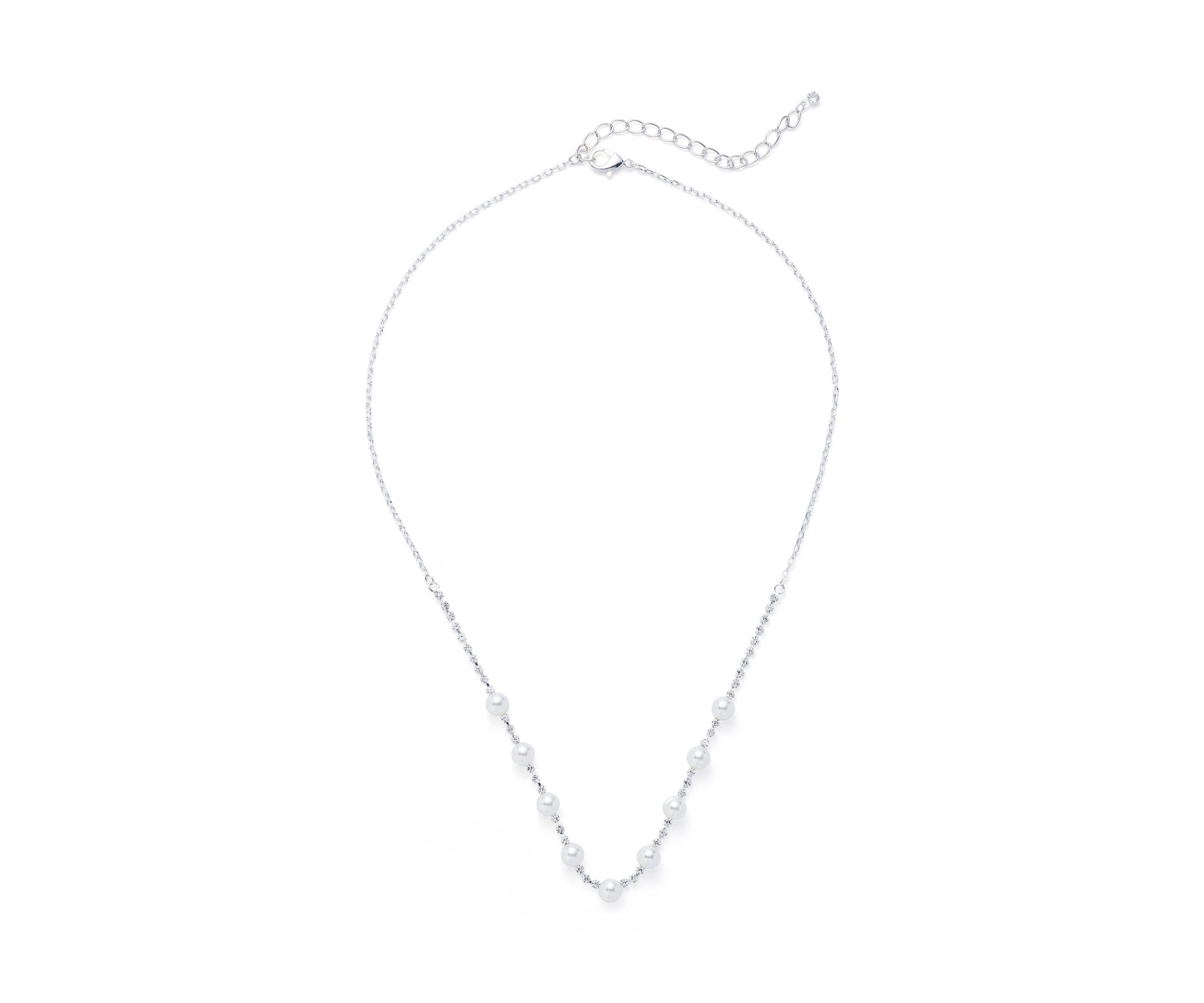Silver Tone Petite Pearl and Sparkle Necklace