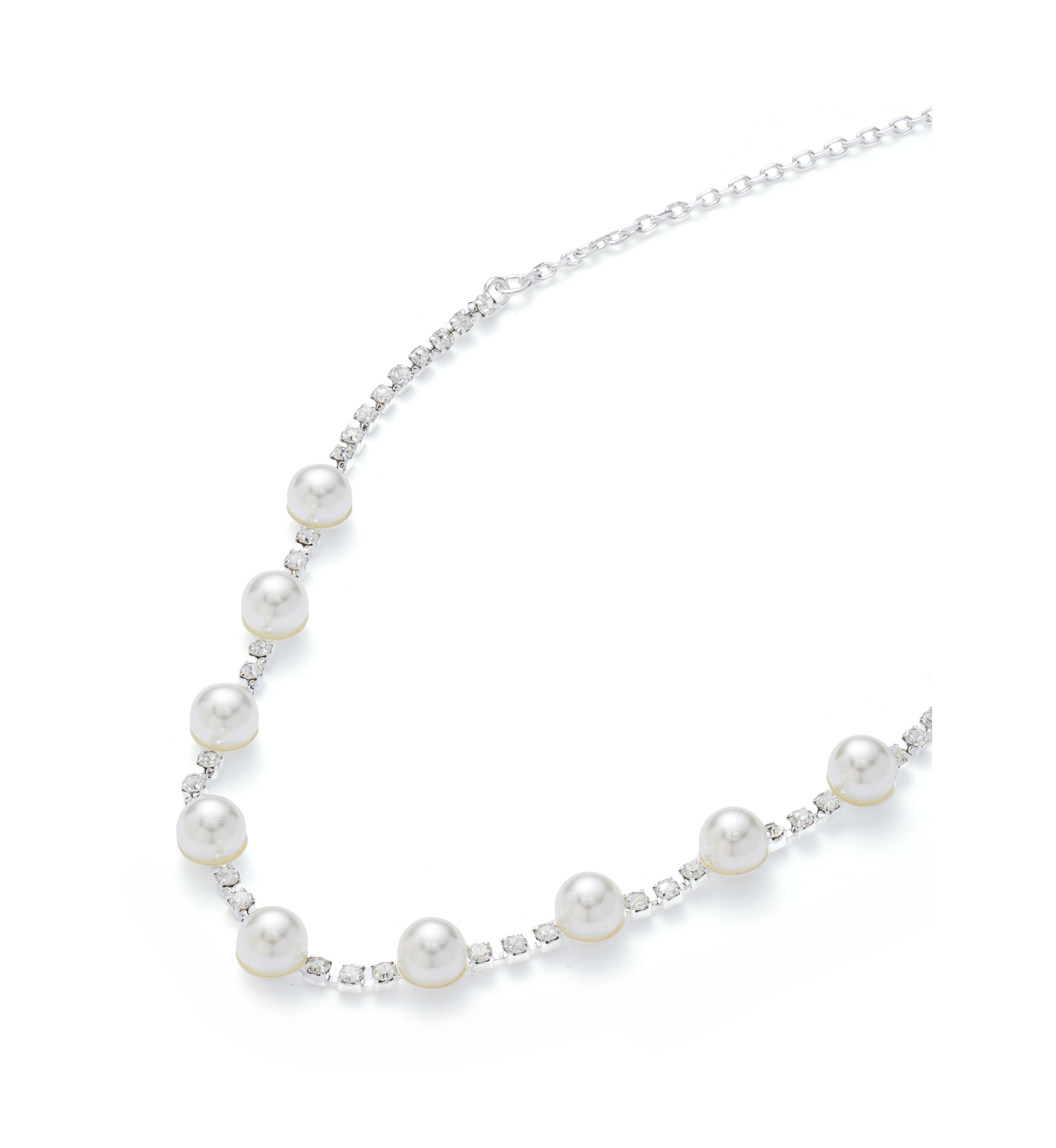 Silver Tone Petite Pearl and Sparkle Necklace