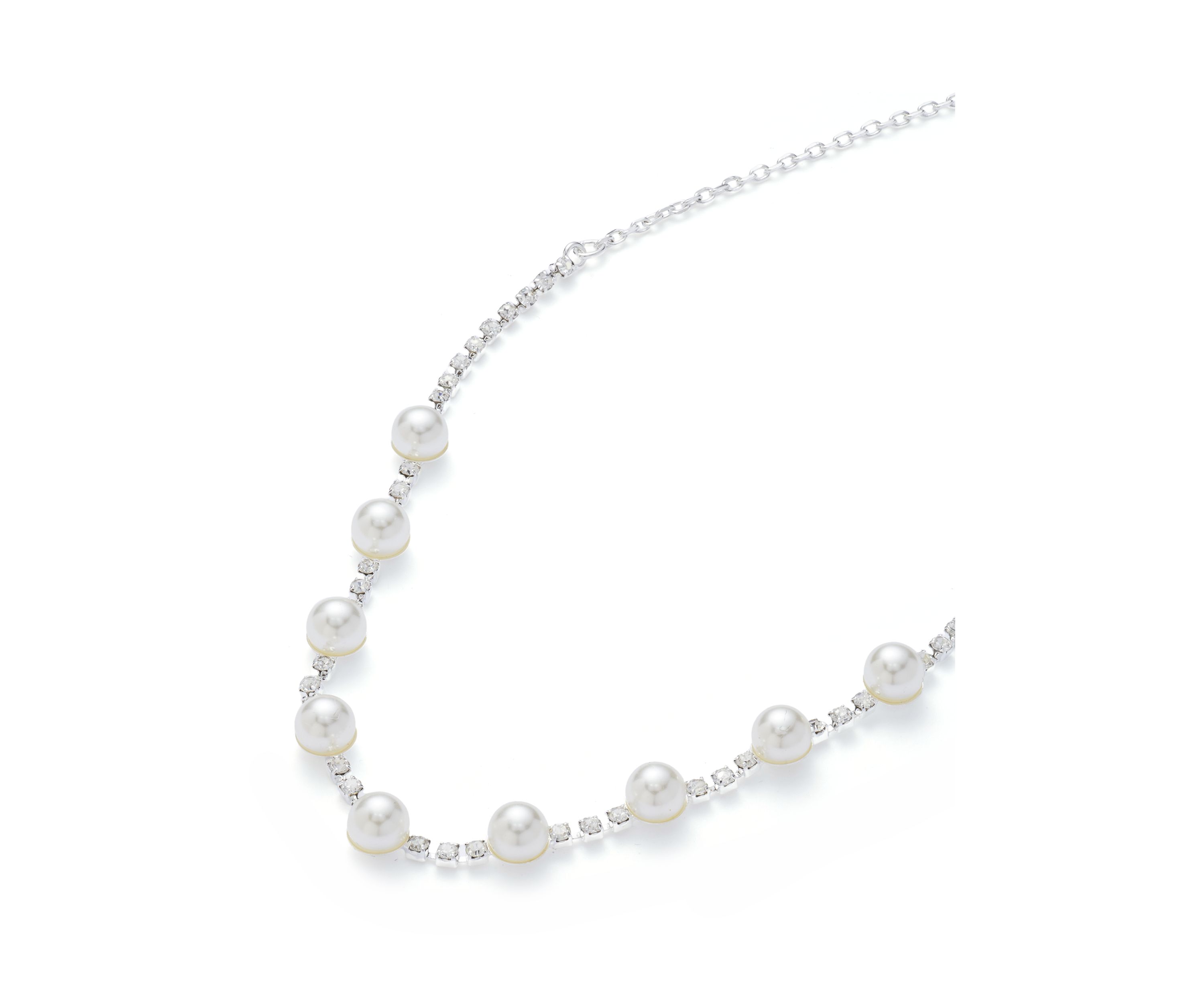 Silver Tone Petite Pearl and Sparkle Necklace