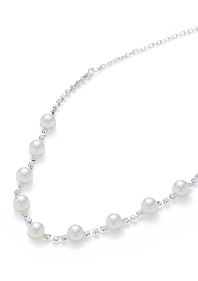 Silver Tone Petite Pearl and Sparkle Necklace