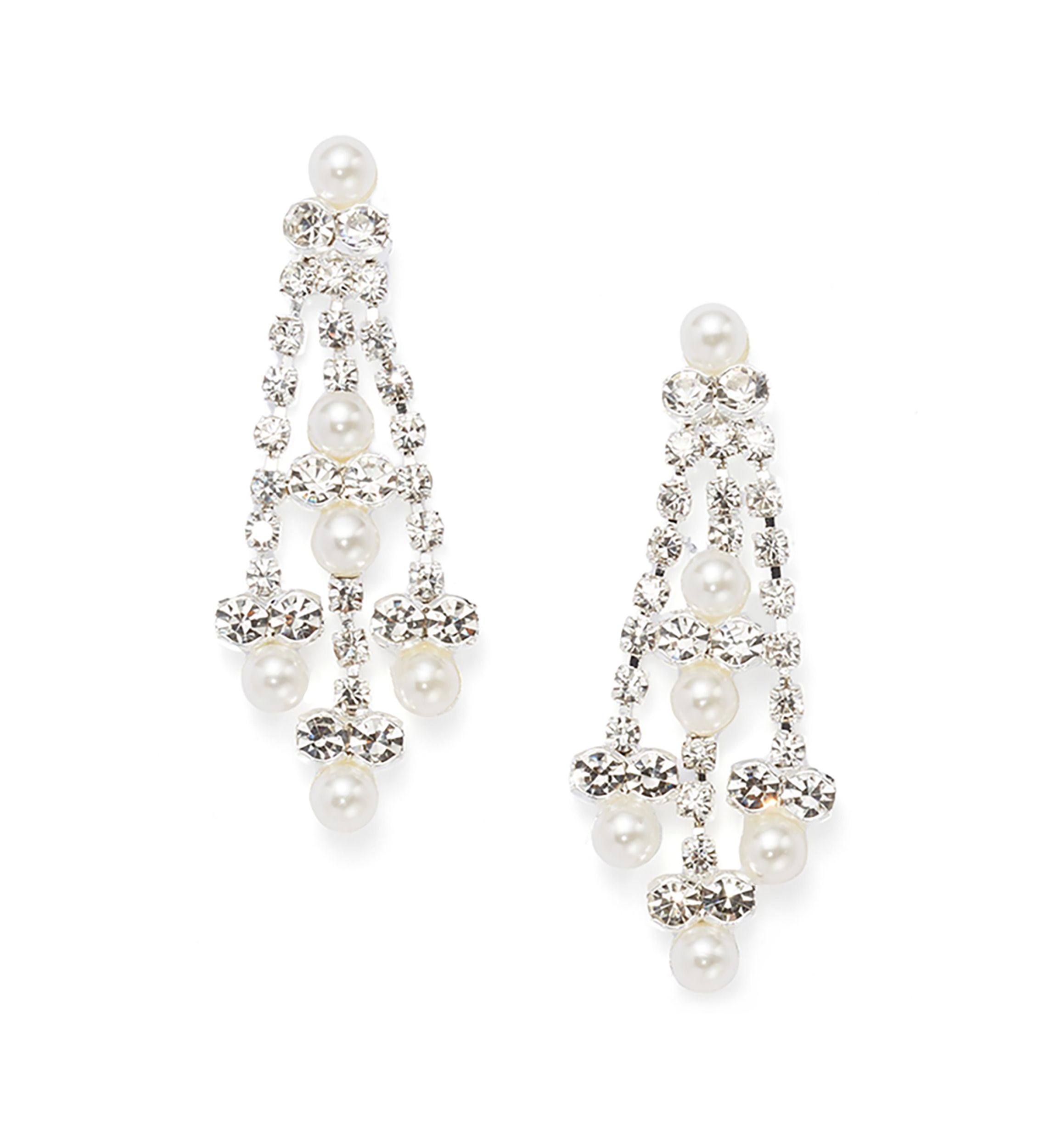 Silver Tone Pearl Sparkler Drop Earrings