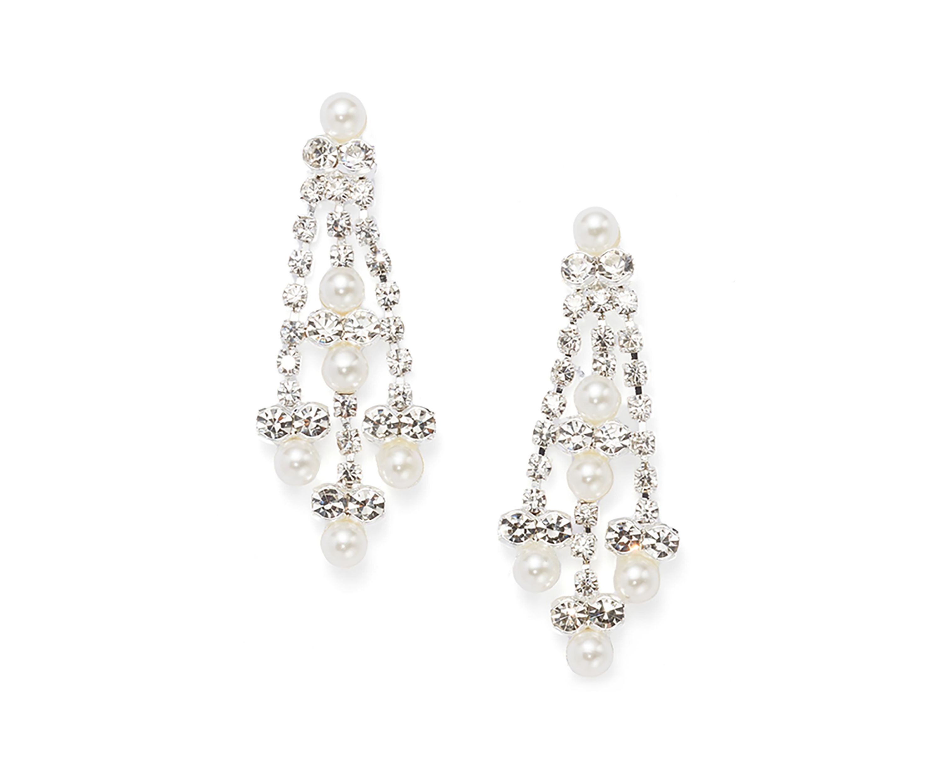 Silver Tone Pearl Sparkler Drop Earrings