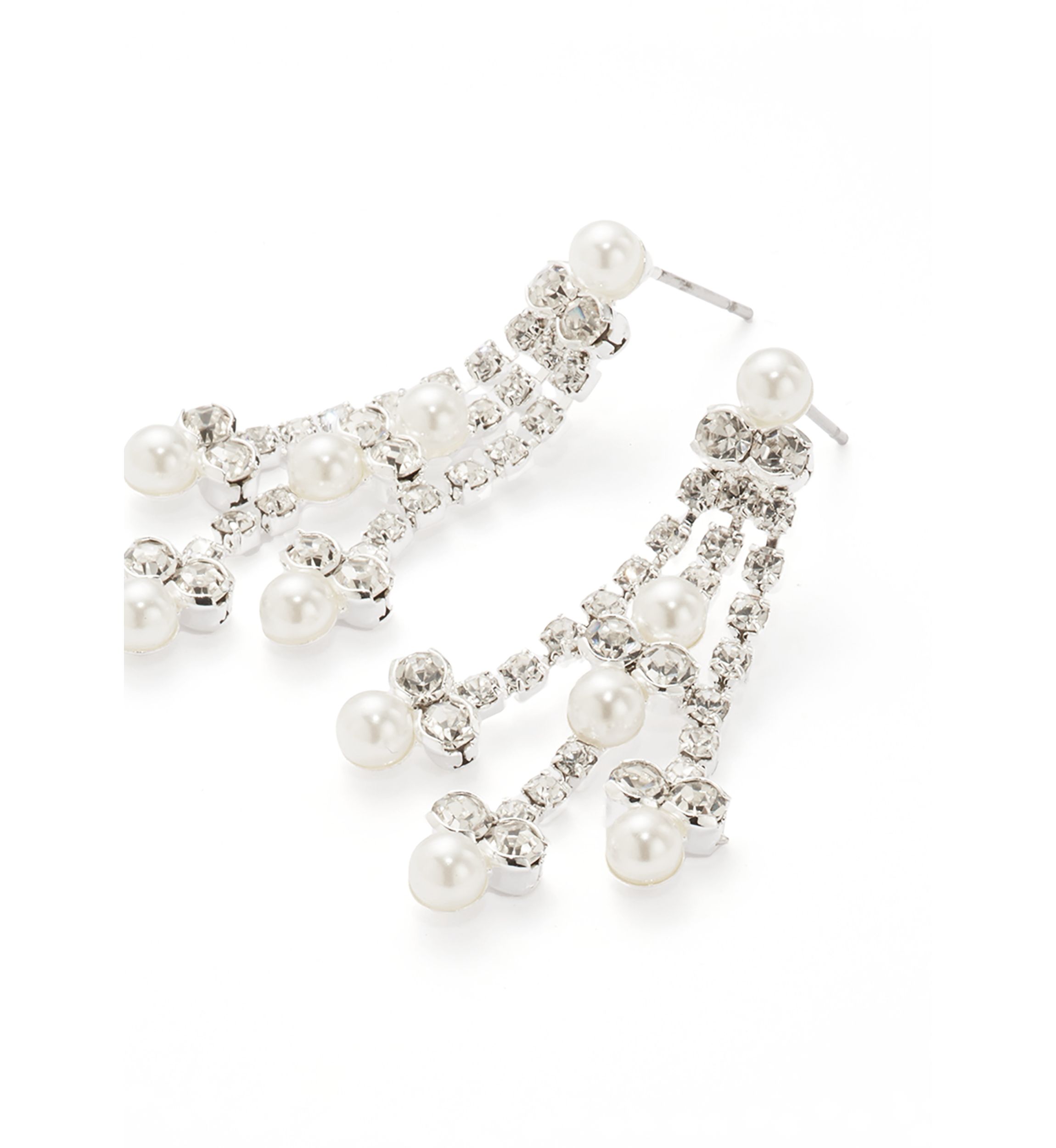 Silver Tone Pearl Sparkler Drop Earrings