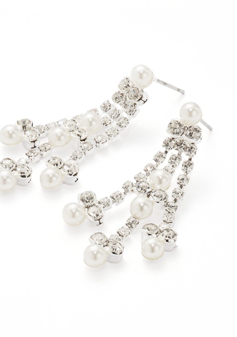 Silver Tone Pearl Sparkler Drop Earrings