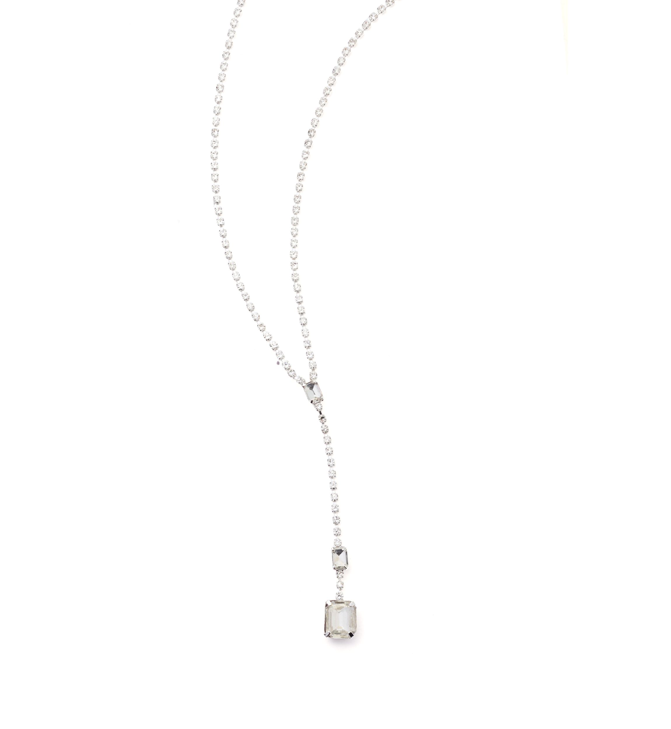 Silver Tone Sassy Emerald Cut Sparkle Y Necklace