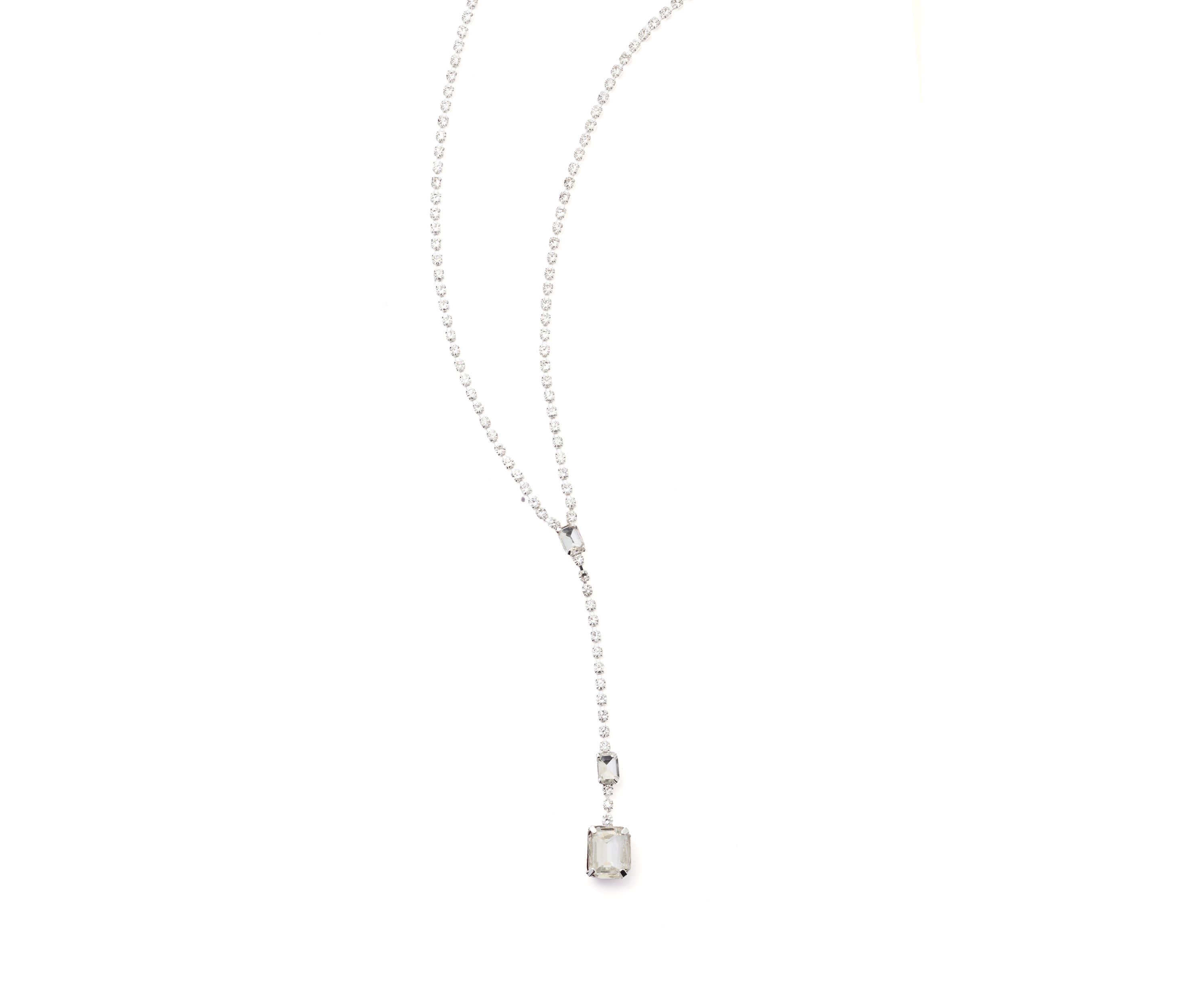 Silver Tone Sassy Emerald Cut Sparkle Y Necklace