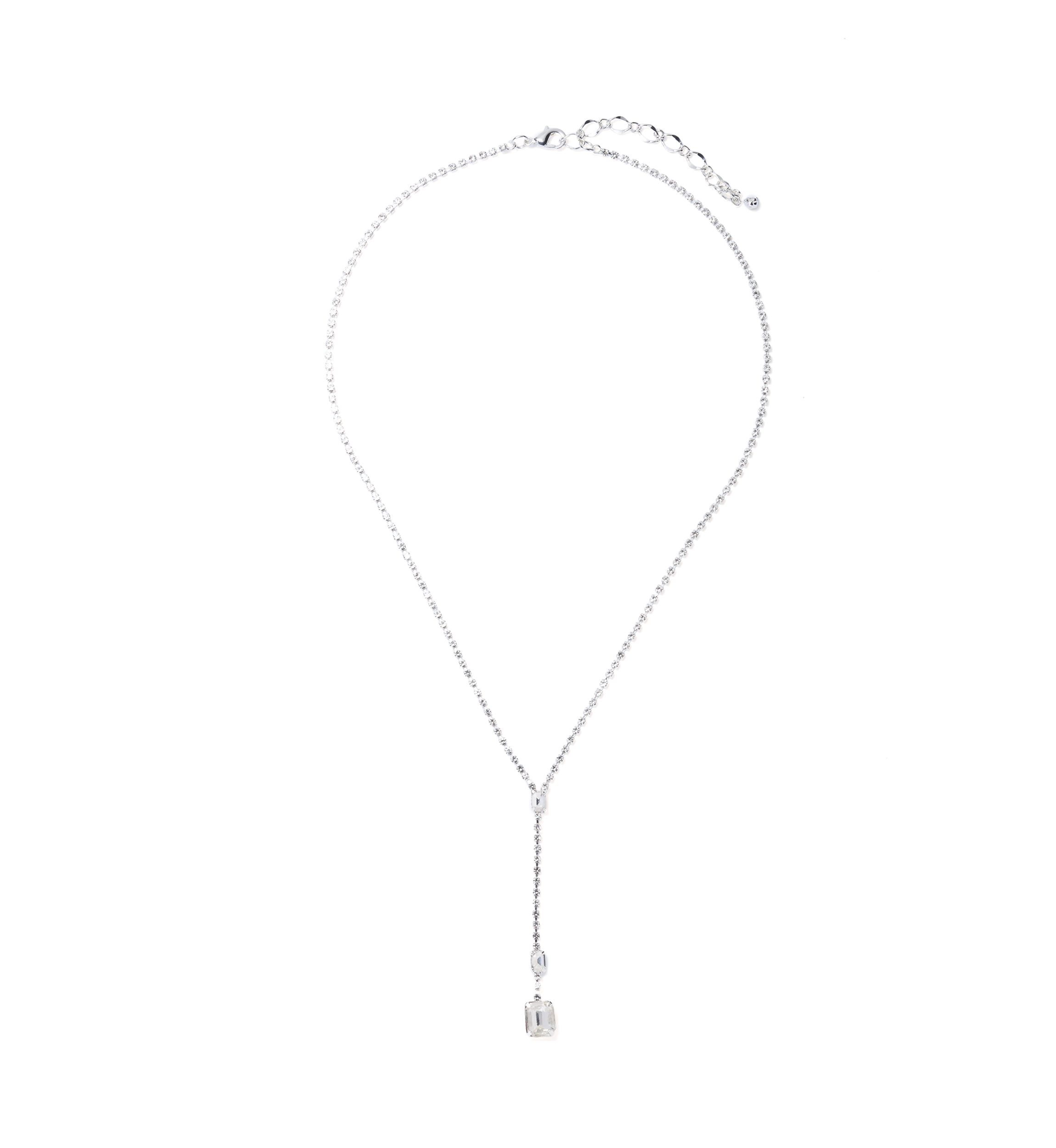 Silver Tone Sassy Emerald Cut Sparkle Y Necklace