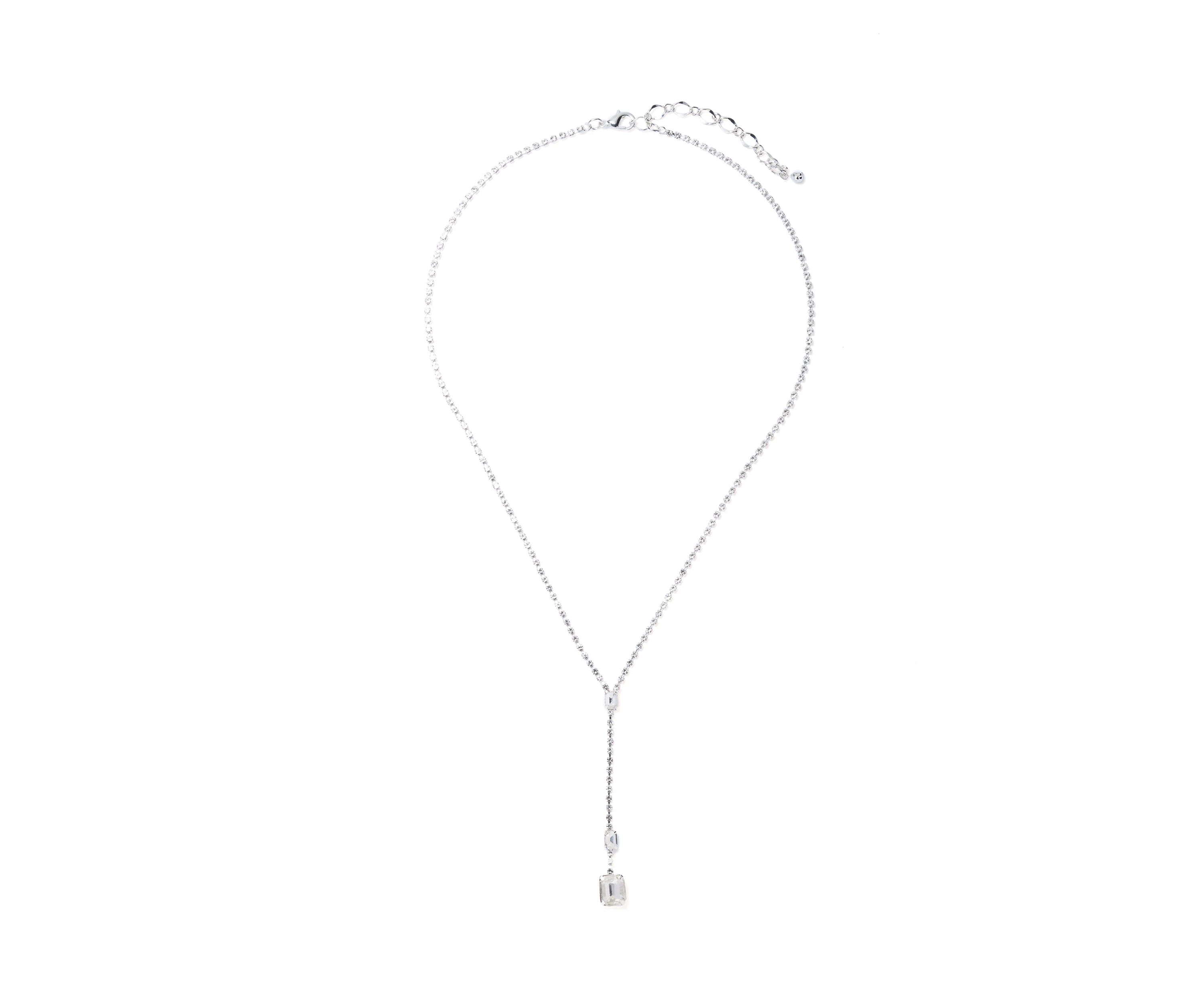 Silver Tone Sassy Emerald Cut Sparkle Y Necklace