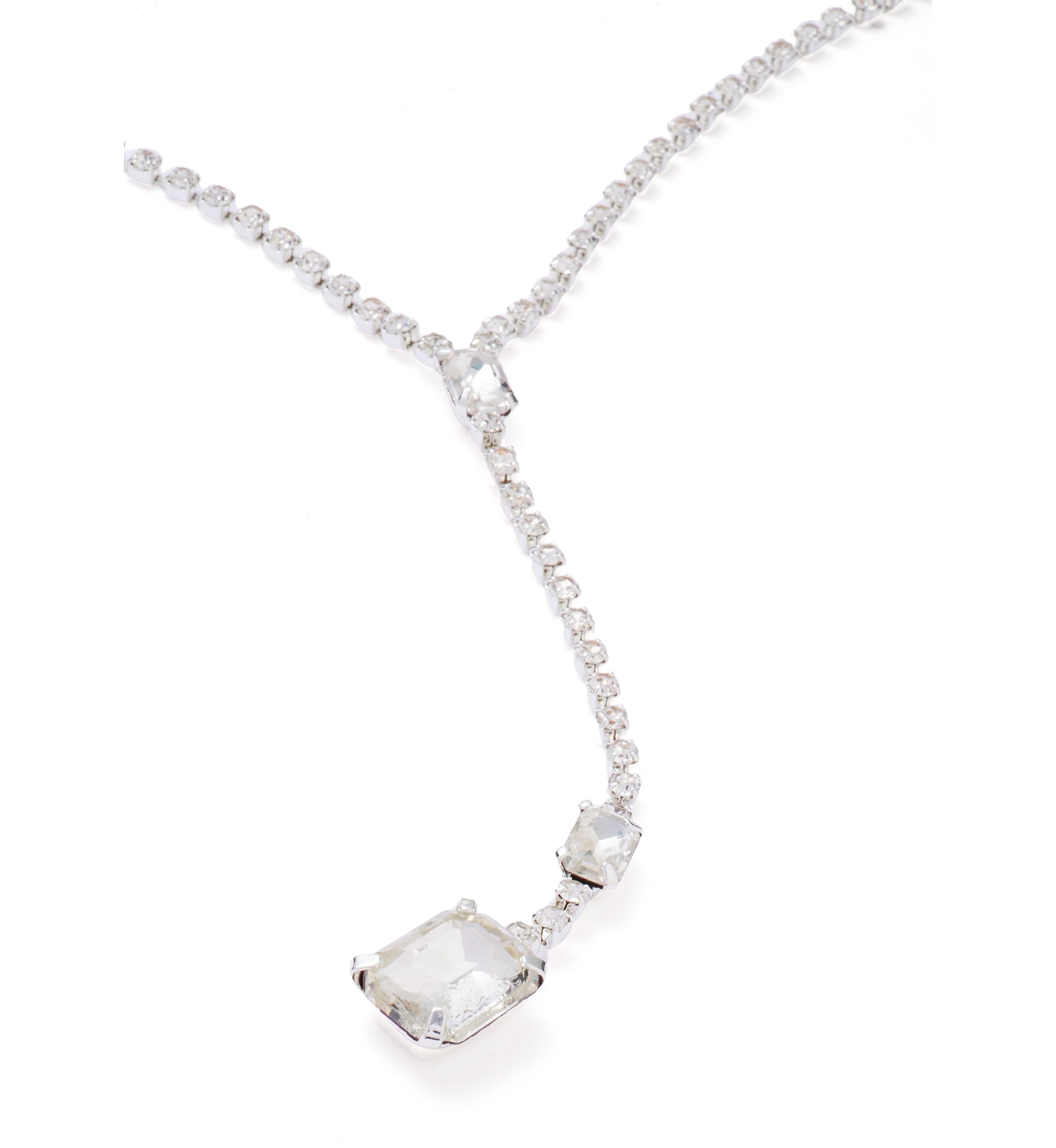 Silver Tone Sassy Emerald Cut Sparkle Y Necklace