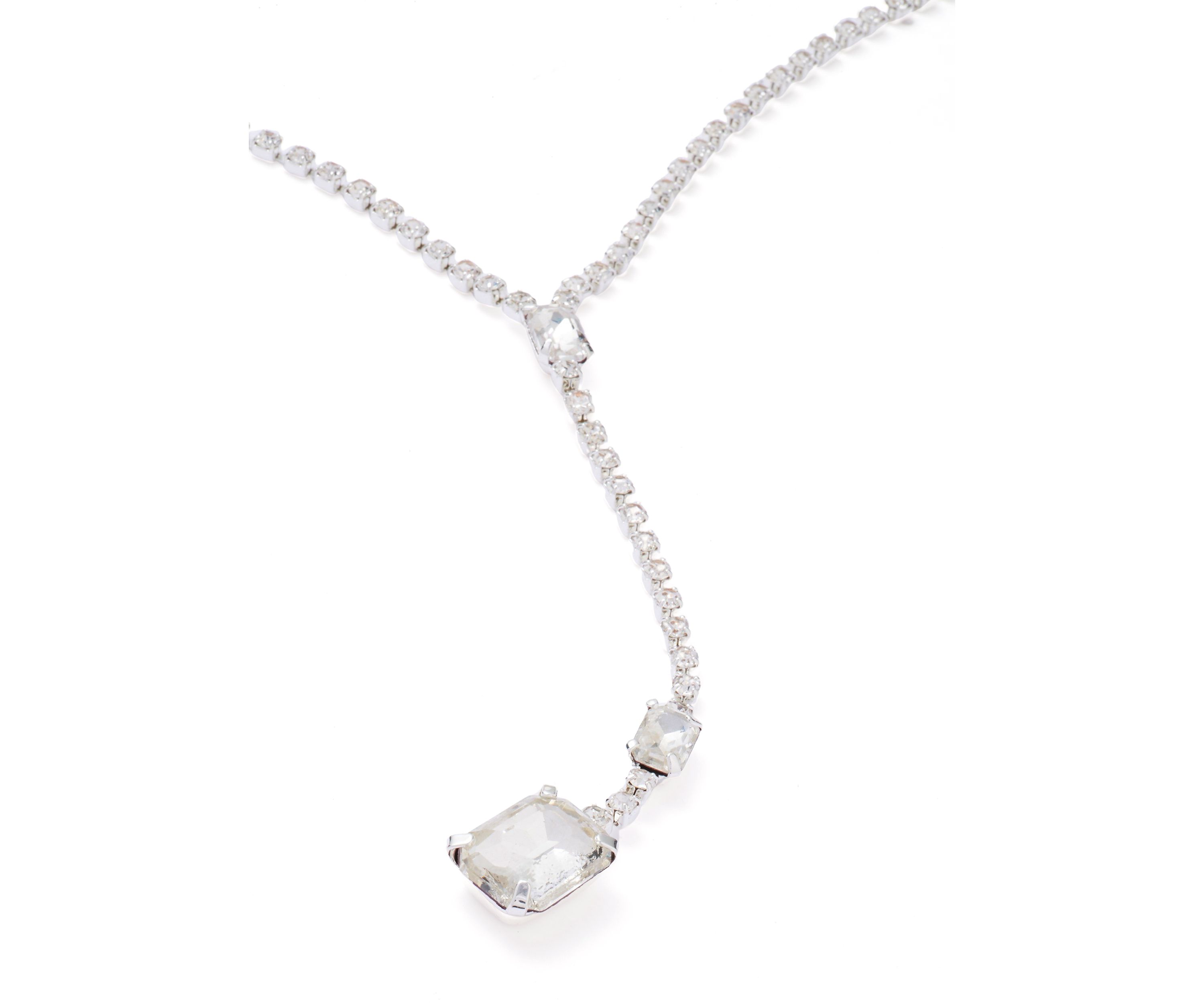 Silver Tone Sassy Emerald Cut Sparkle Y Necklace