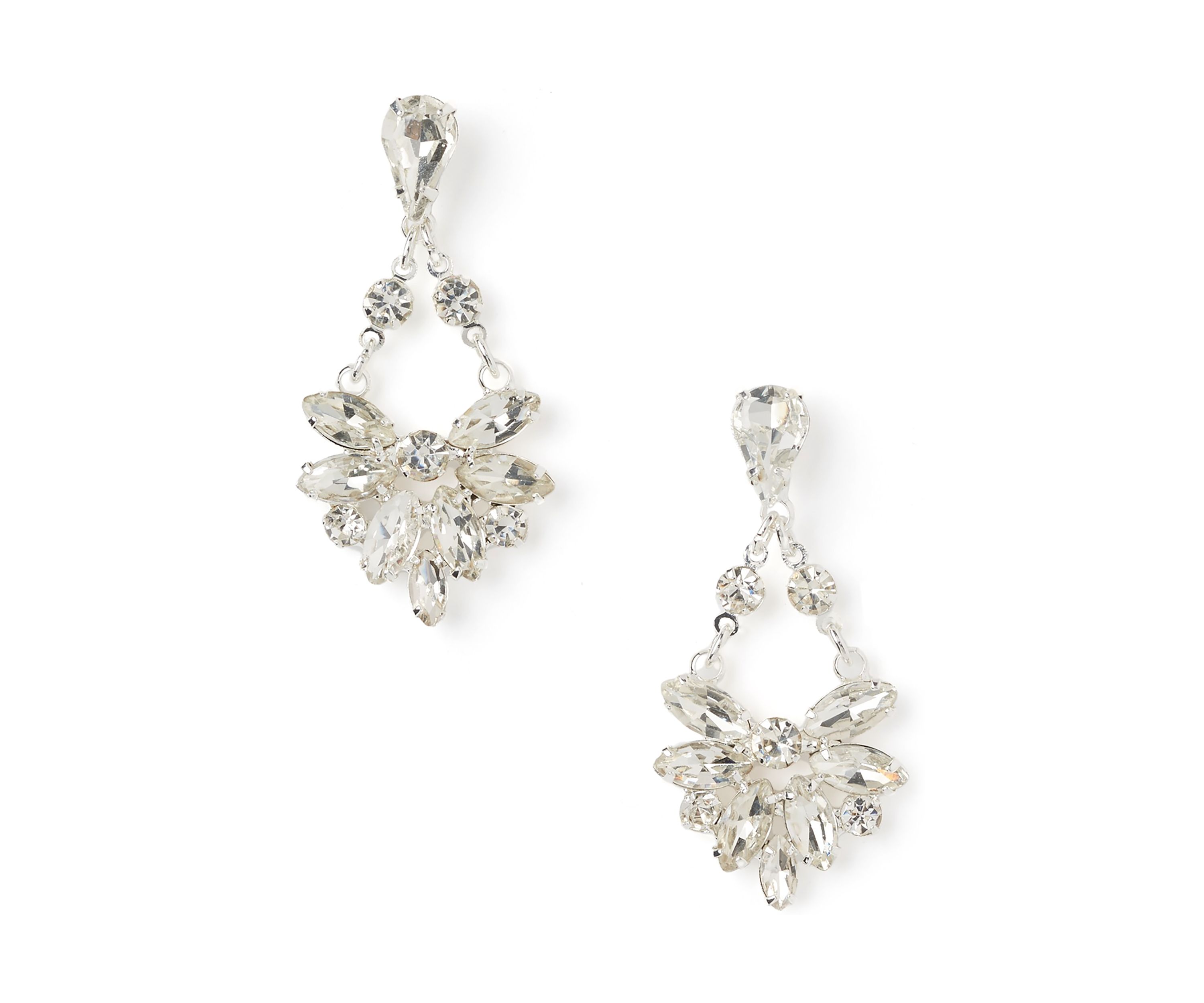 Silver Tone Navette Fan Drop Earrings