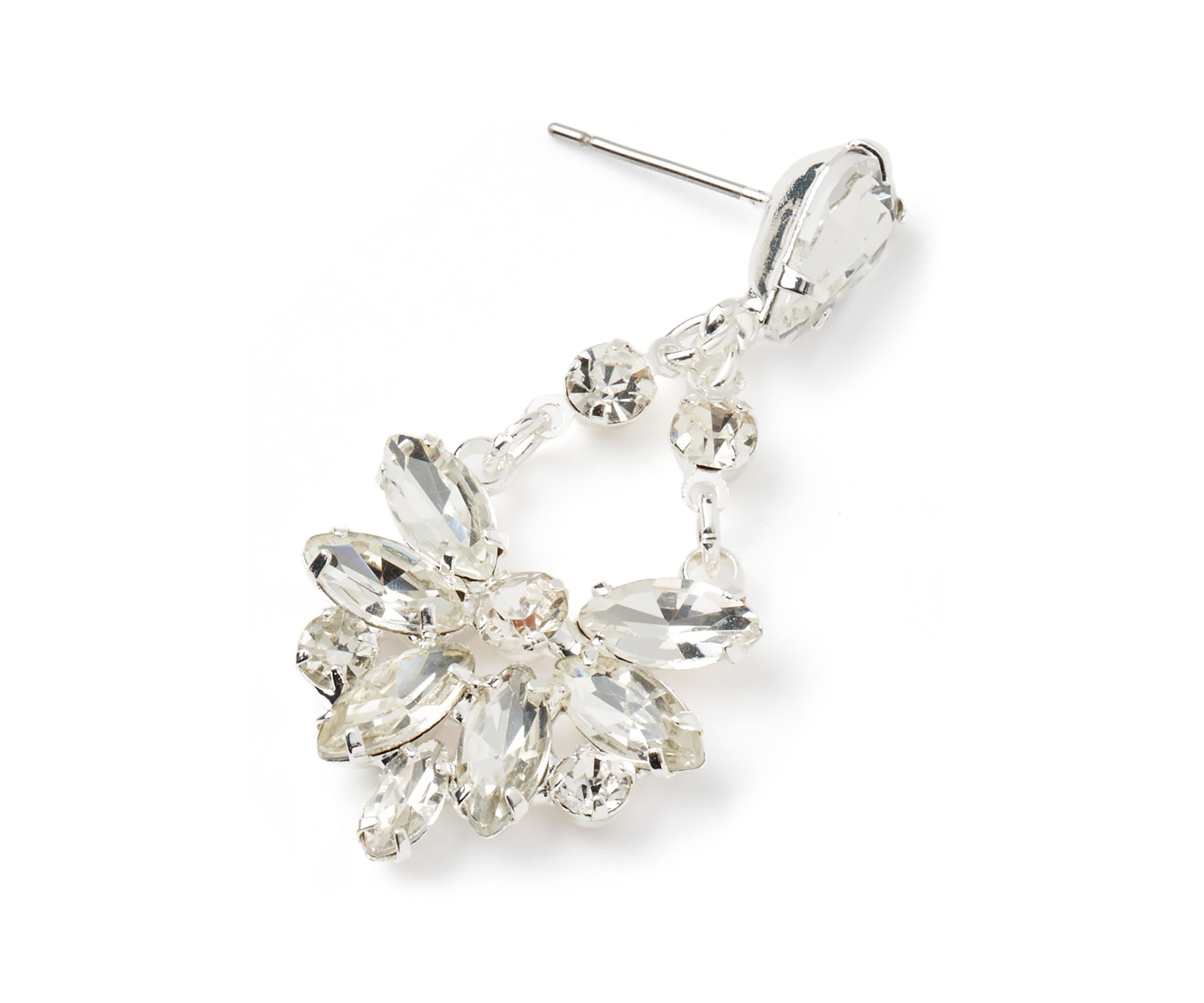 Silver Tone Navette Fan Drop Earrings