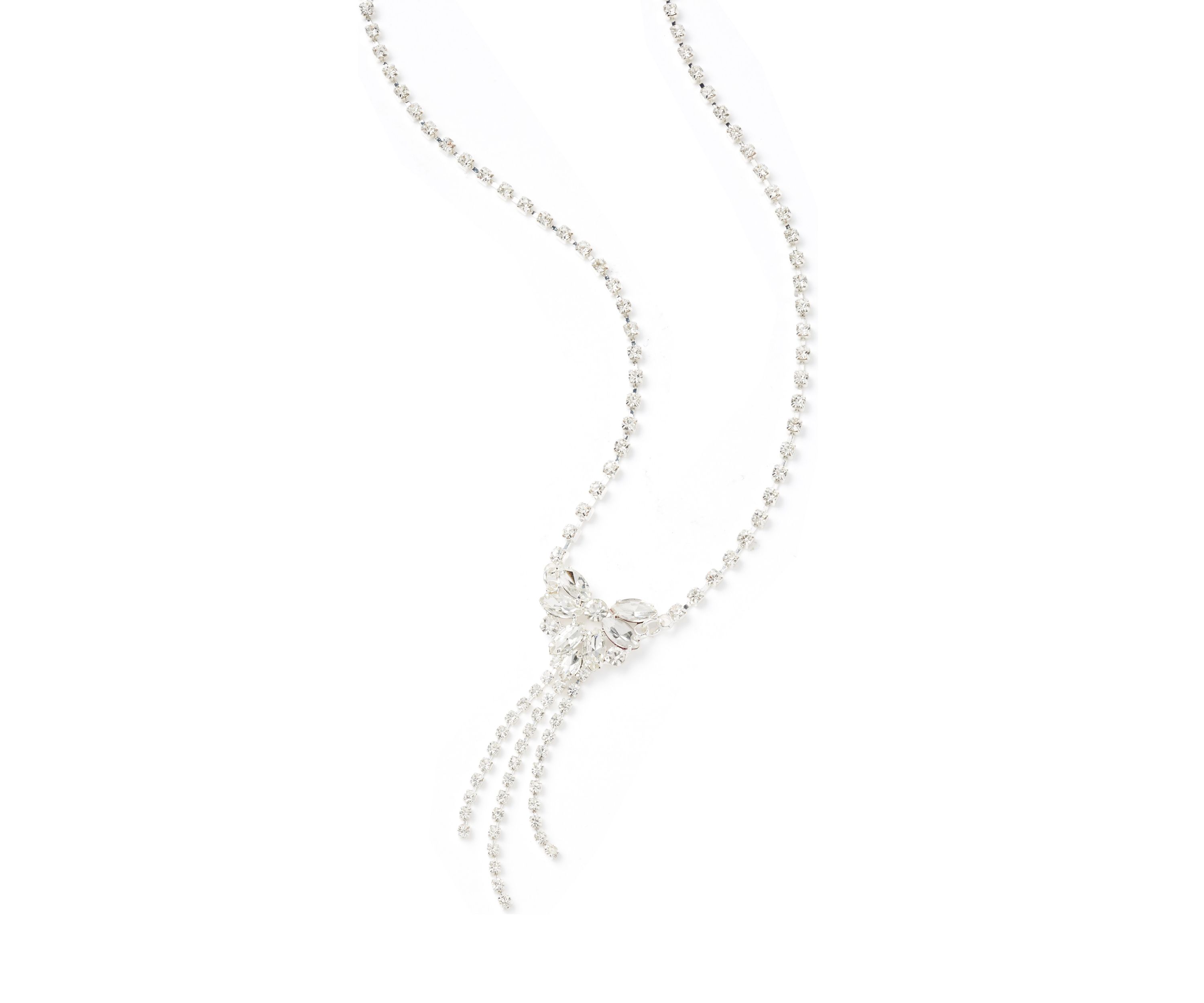 Silver Tone Navette Fan Drop Pendant Necklace