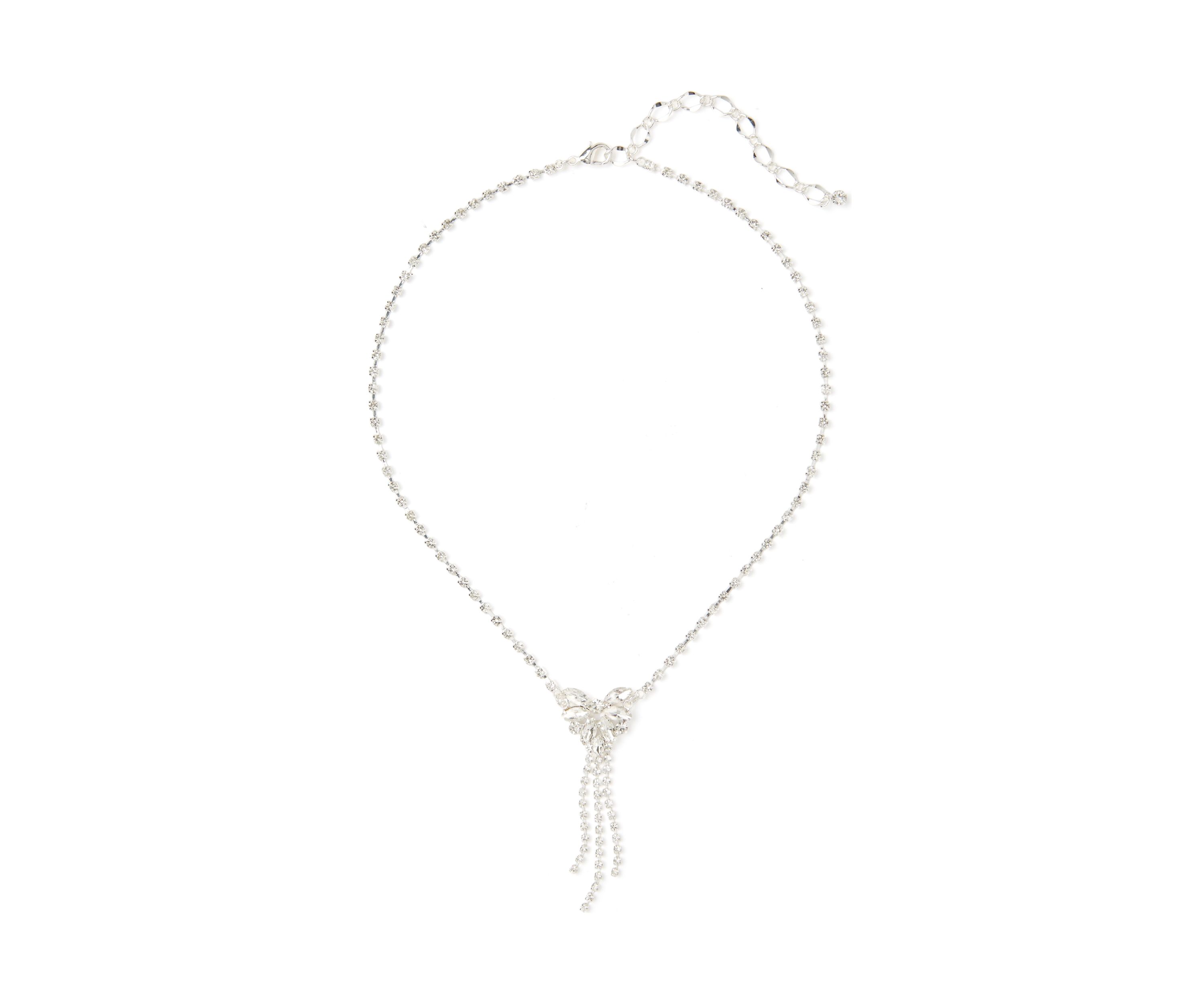 Silver Tone Navette Fan Drop Pendant Necklace