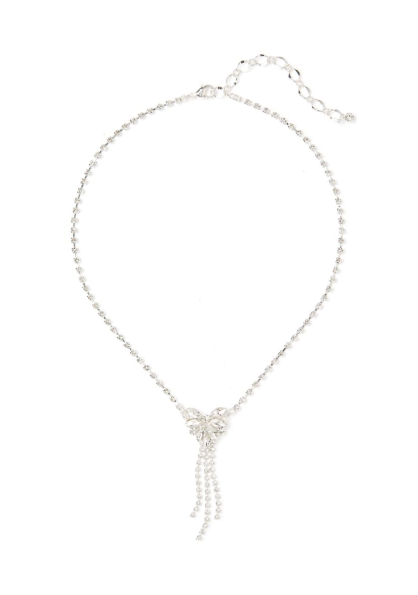 Silver Tone Navette Fan Drop Pendant Necklace