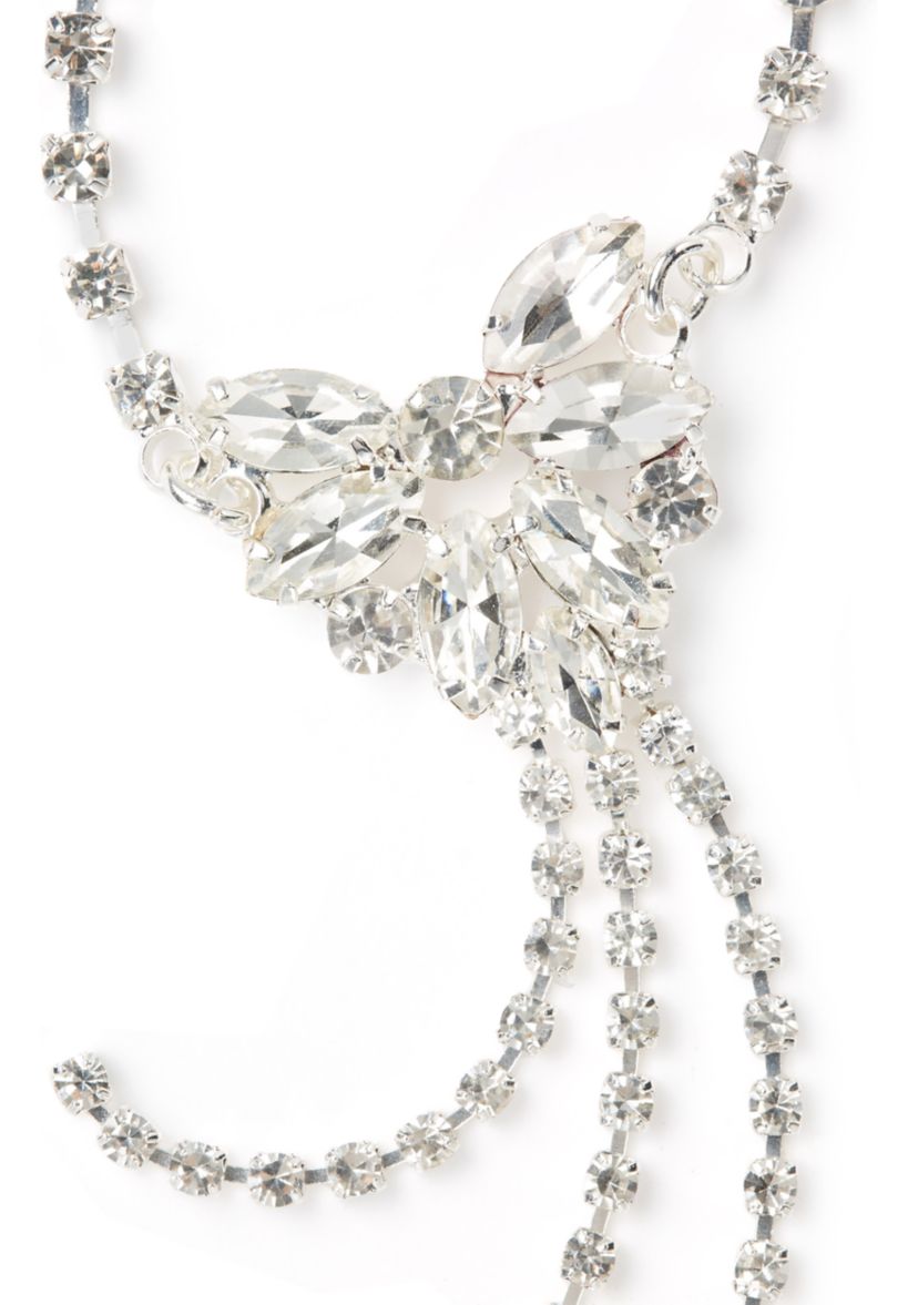 Silver Tone Navette Fan Drop Pendant Necklace