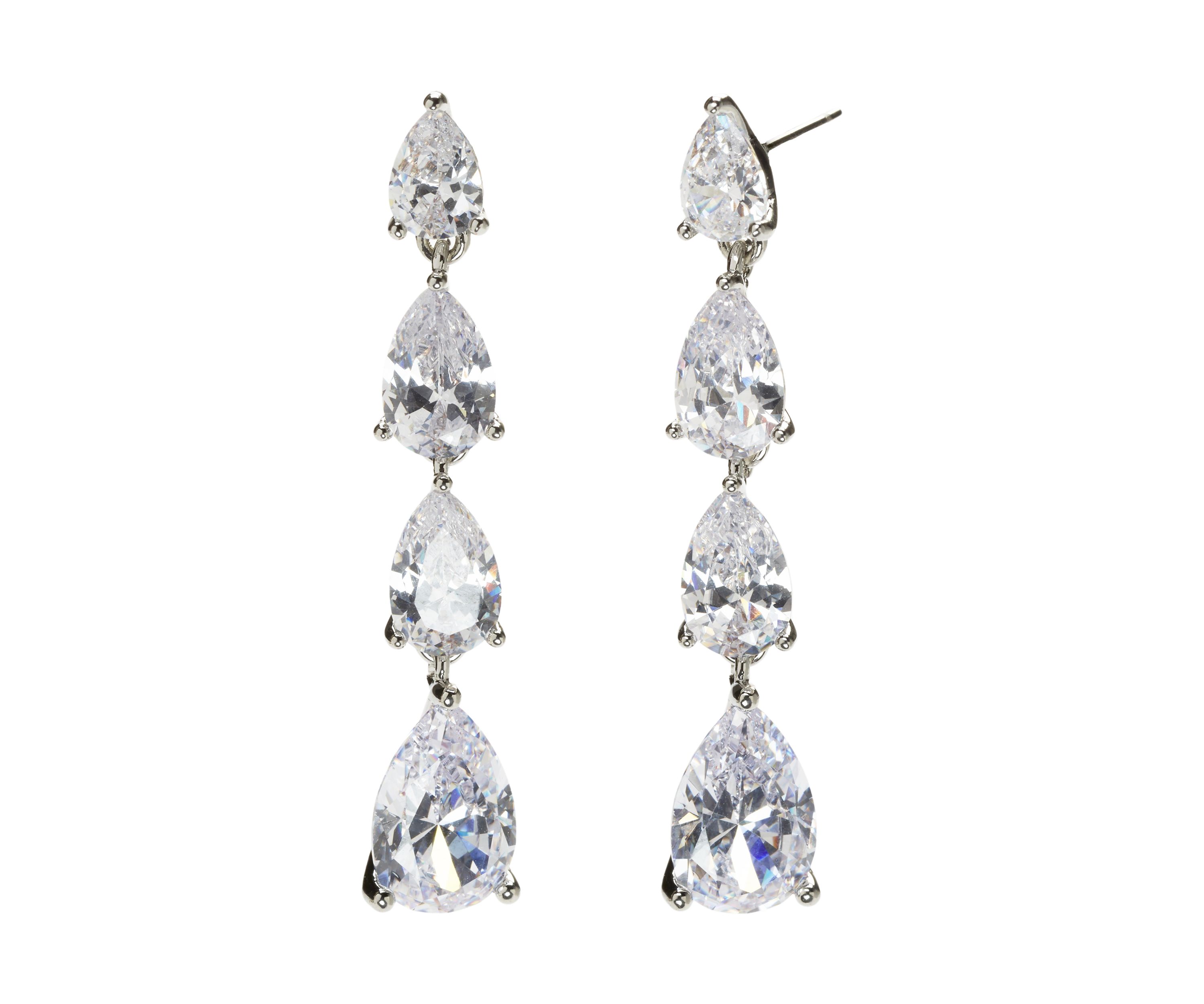 Silver Tone Light Blue Cascade Cubic Zirconia Teardrop Linear Earrings