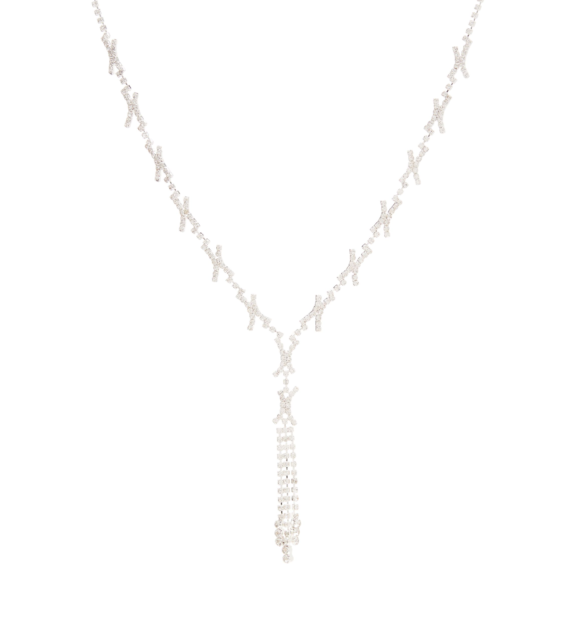 Silver Tone Y Neck Crystal Necklace