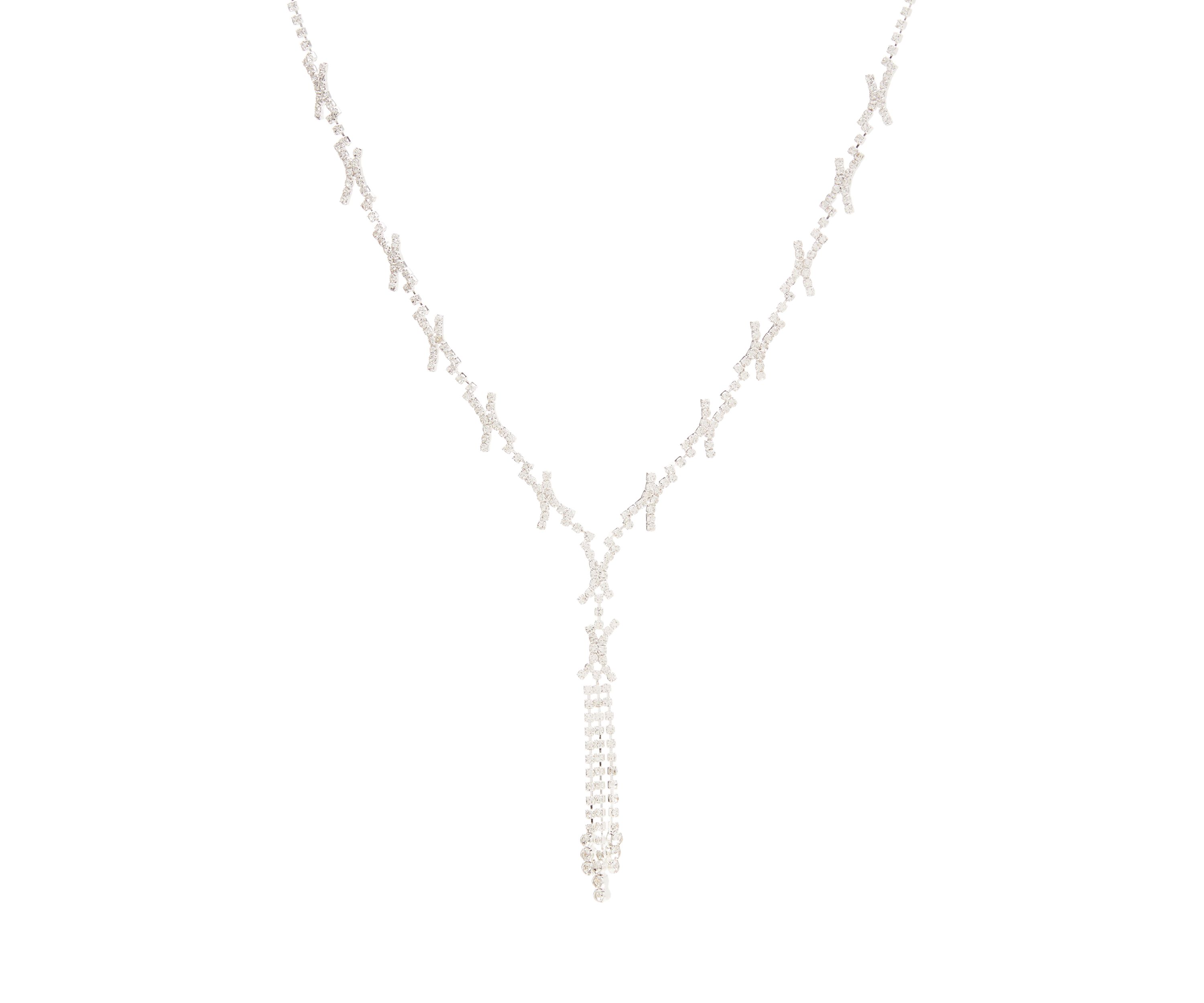 Silver Tone Y Neck Crystal Necklace