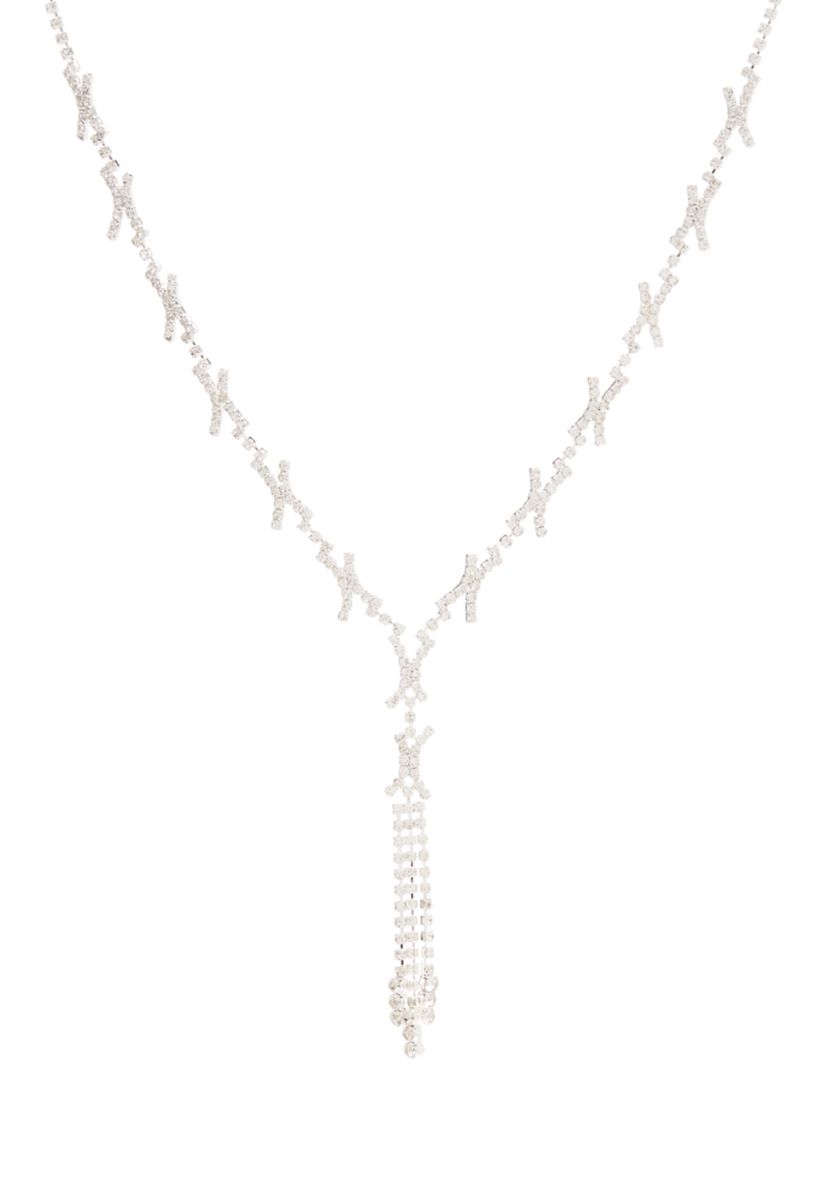 Silver Tone Y Neck Crystal Necklace