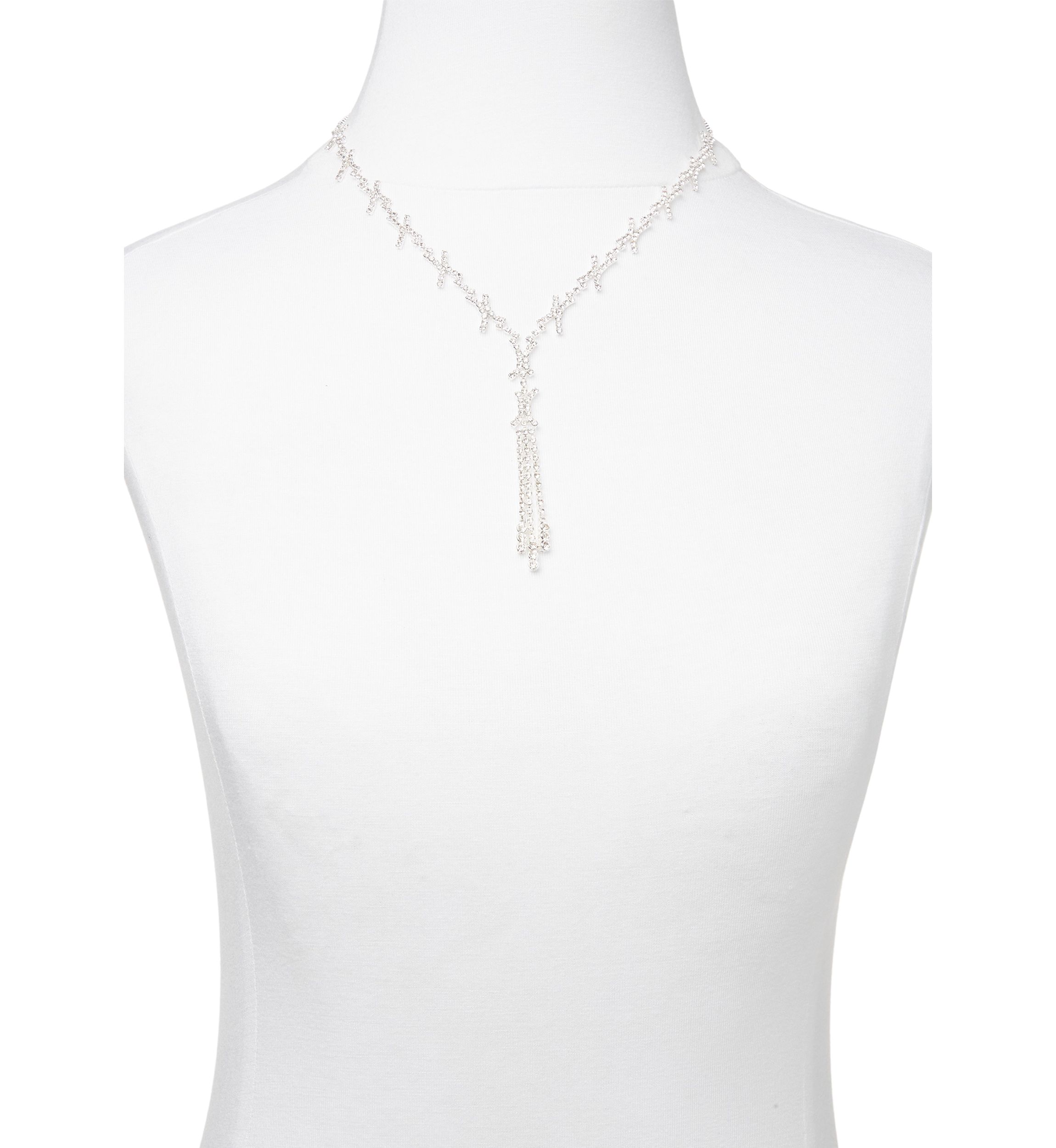 Silver Tone Y Neck Crystal Necklace