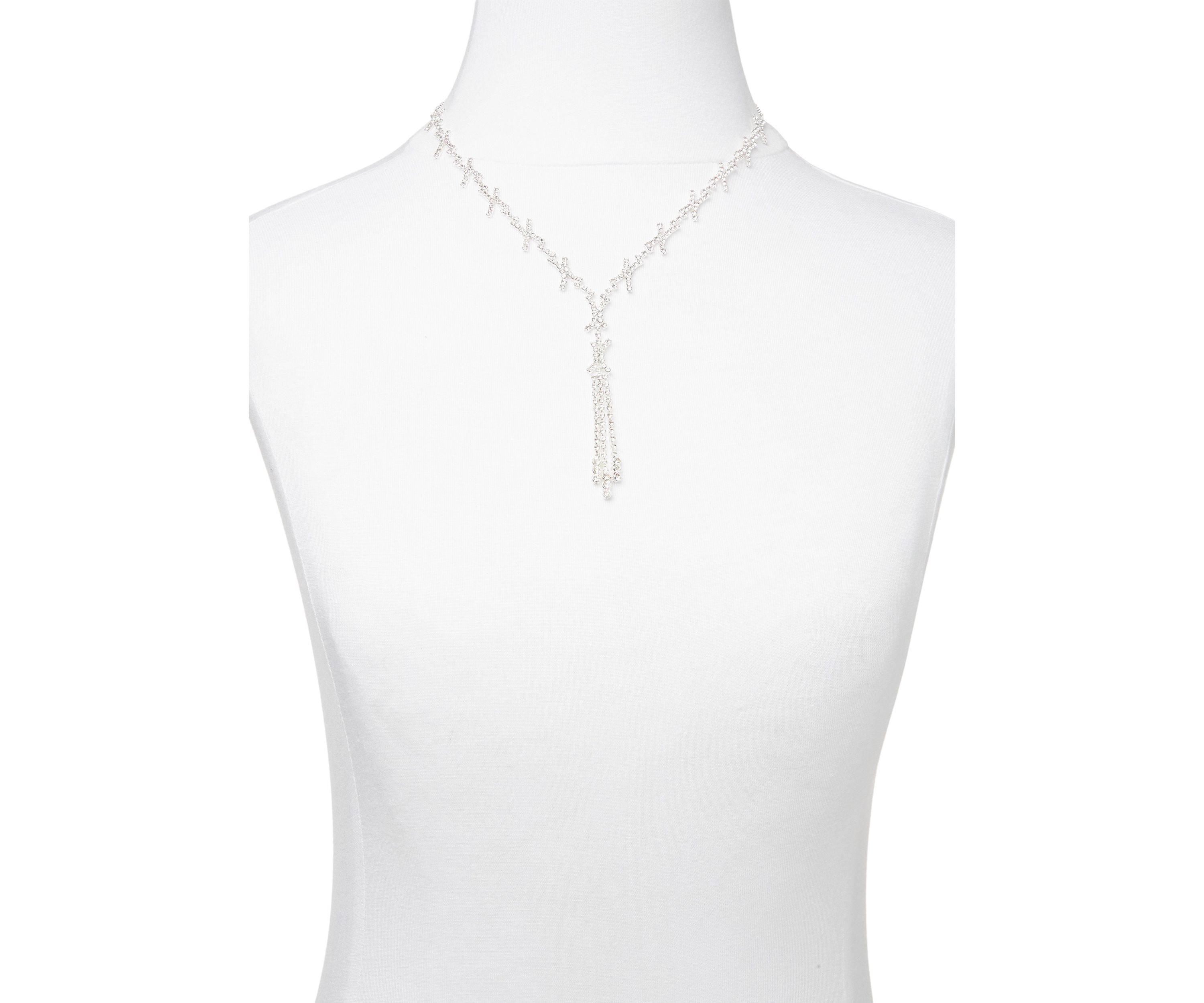 Silver Tone Y Neck Crystal Necklace
