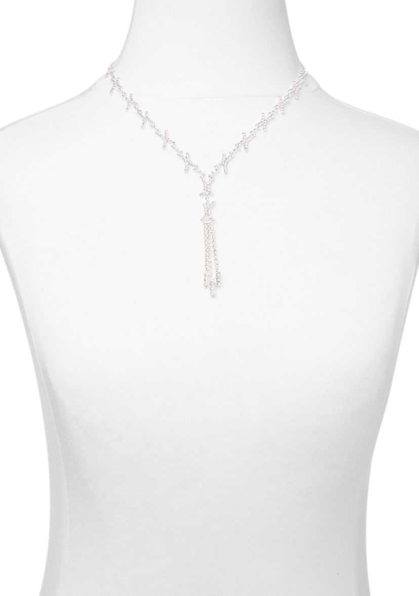 Silver Tone Y Neck Crystal Necklace